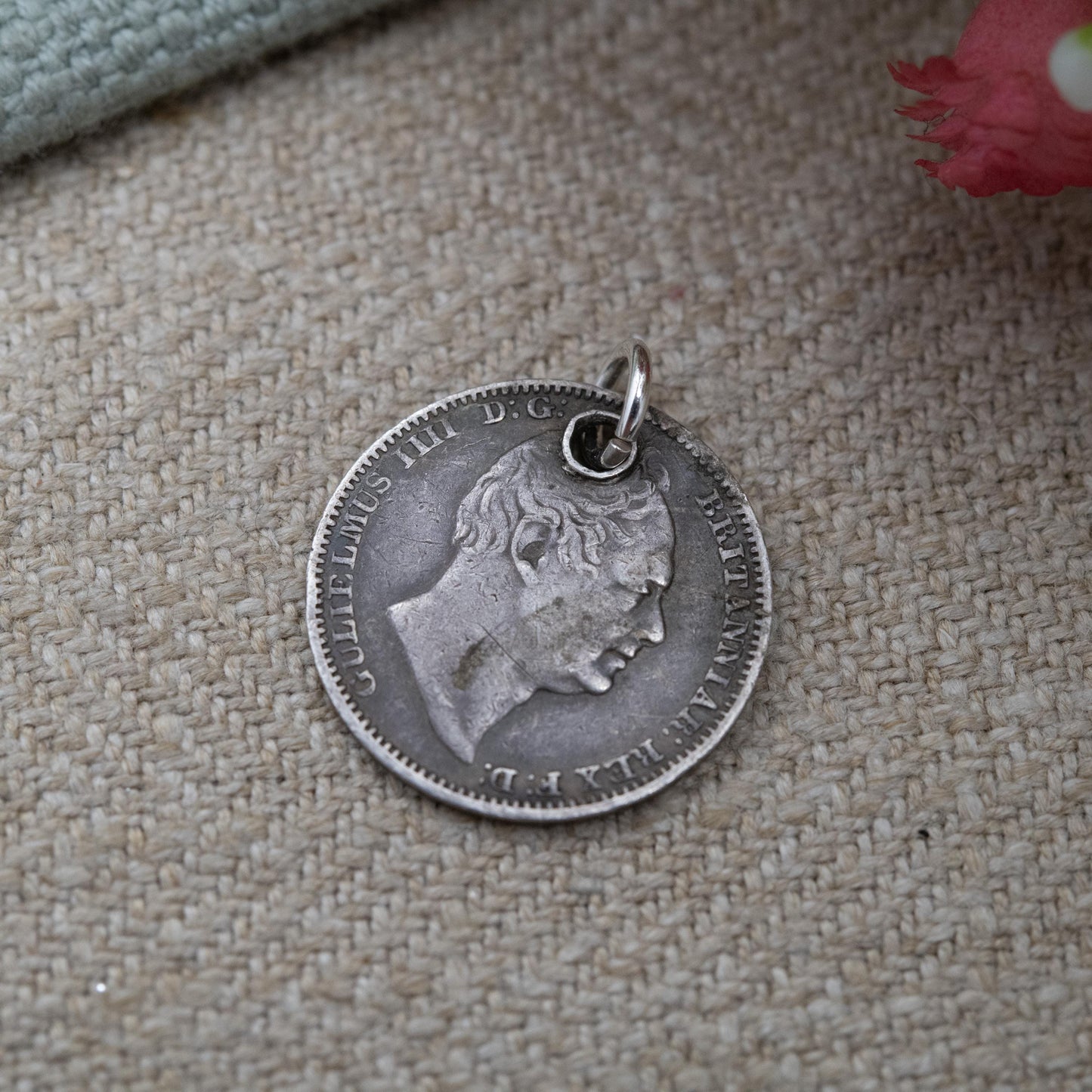 Antique Sterling Silver William IIII Fourpence Coin Charm Pendant 1831 - Old British Groat Joey Silver Coin Jewellery