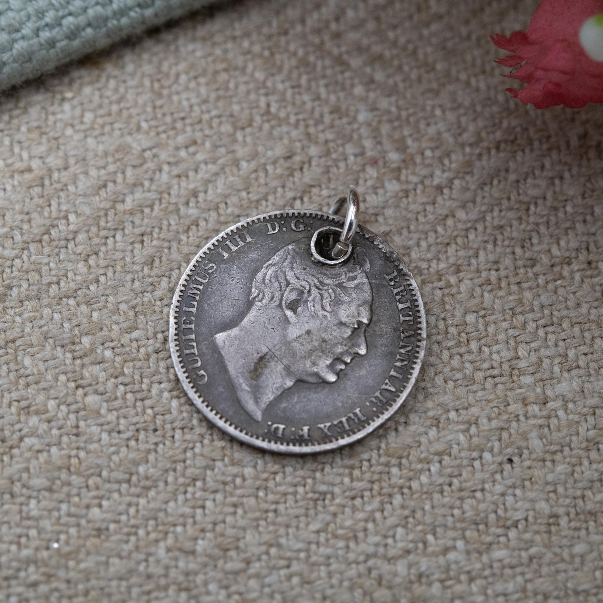 Antique Sterling Silver William IIII Fourpence Coin Charm Pendant 1831 - Old British Groat Joey Silver Coin Jewellery