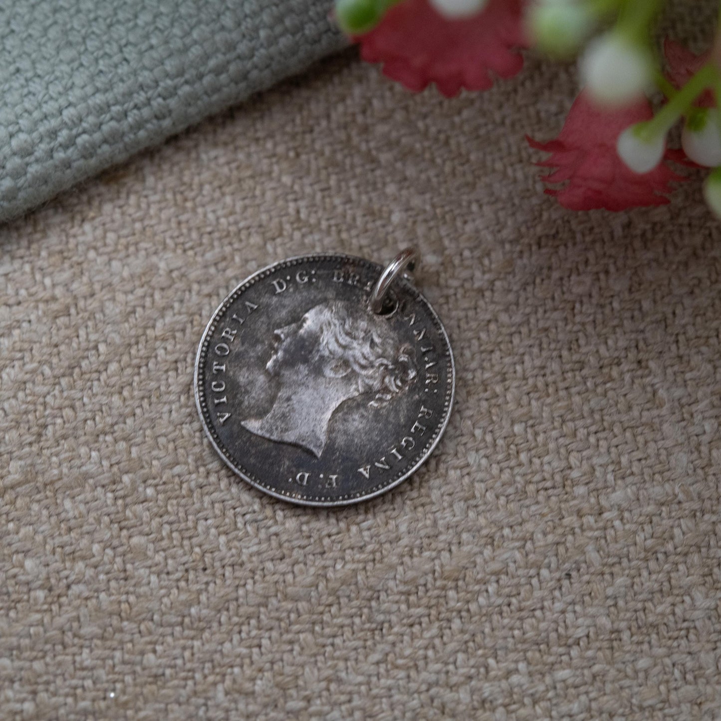 Antique Victorian Sterling Silver Silver Fourpence Coin Charm Pendant 1875 - Queen Victoria Head | Solid Silver Coin Jewellery