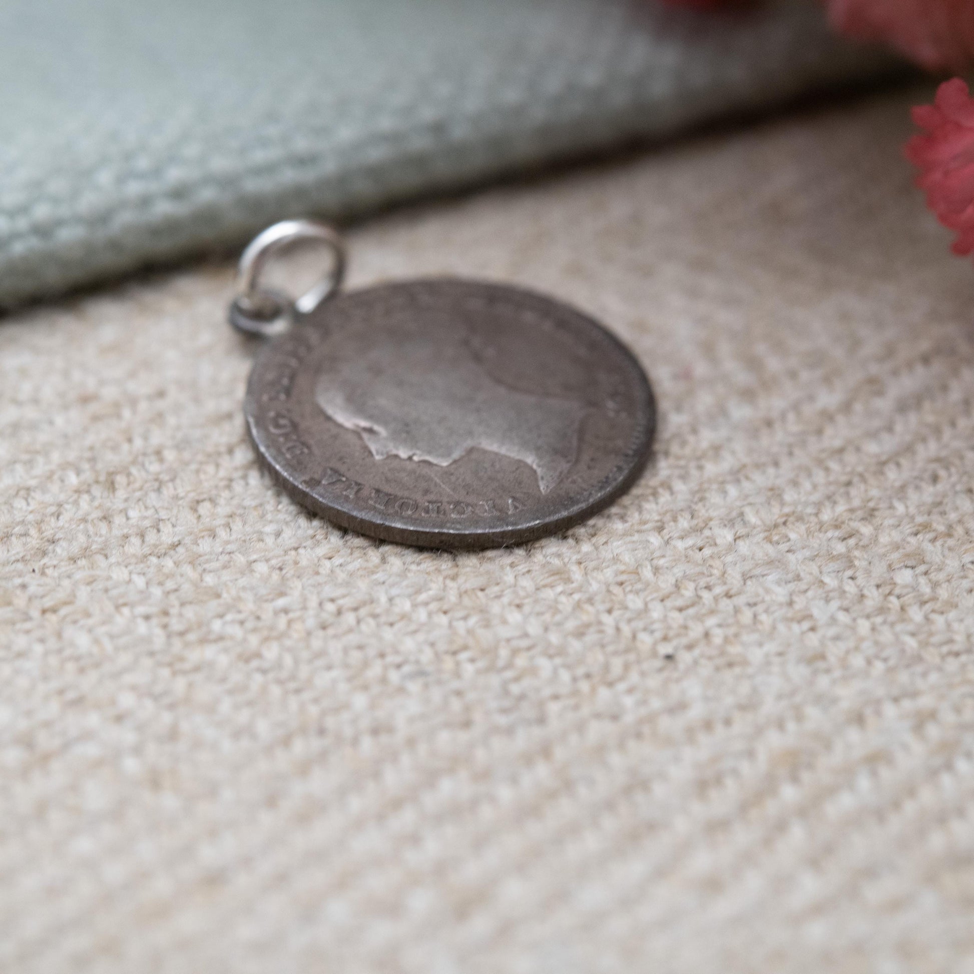 Antique Victorian Sterling Silver Fourpence Coin Charm Pendant 1840 - Victoria Young Head | Lady Britannia | Pierced Coin Jewellery