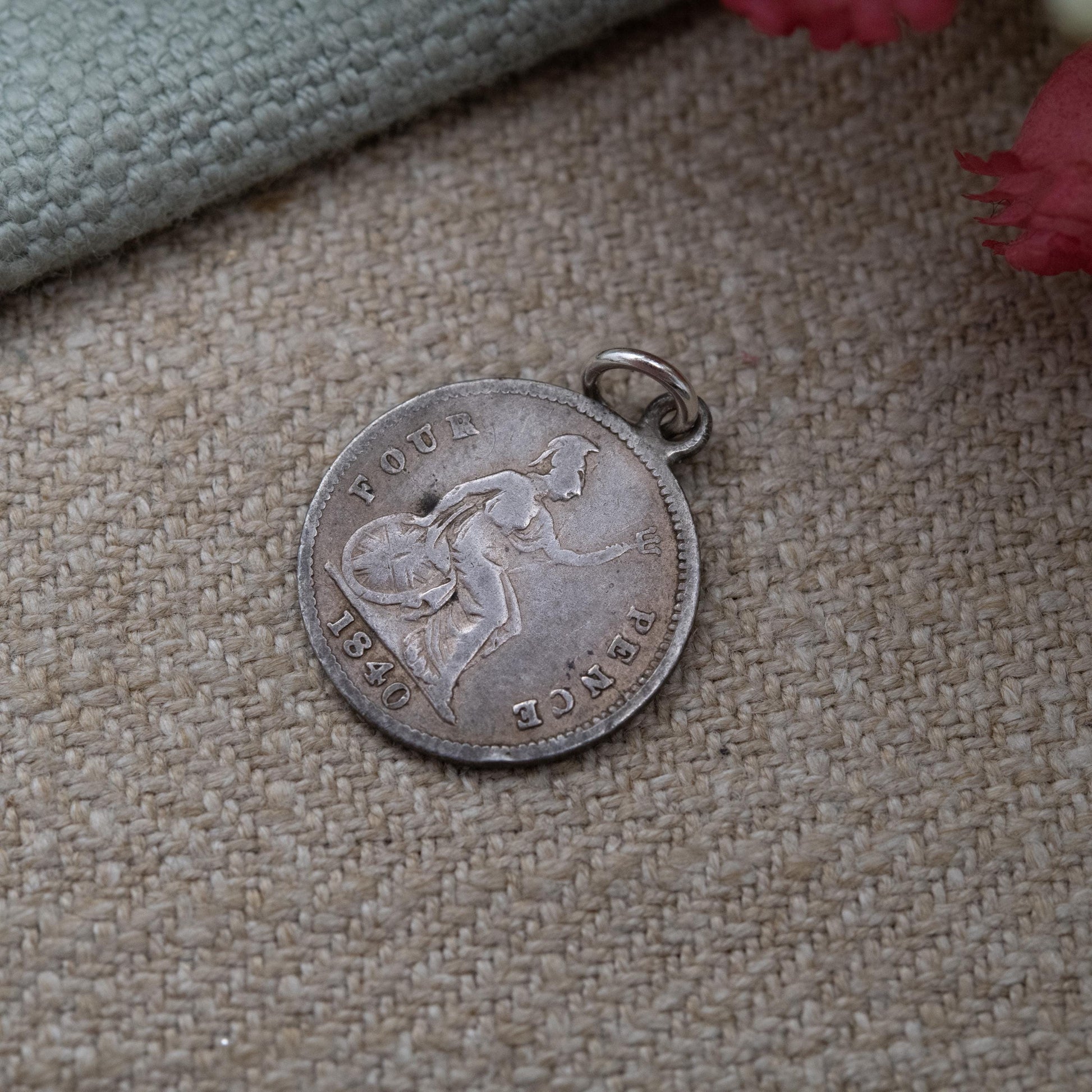 Antique Victorian Sterling Silver Fourpence Coin Charm Pendant 1840 - Victoria Young Head | Lady Britannia | Pierced Coin Jewellery