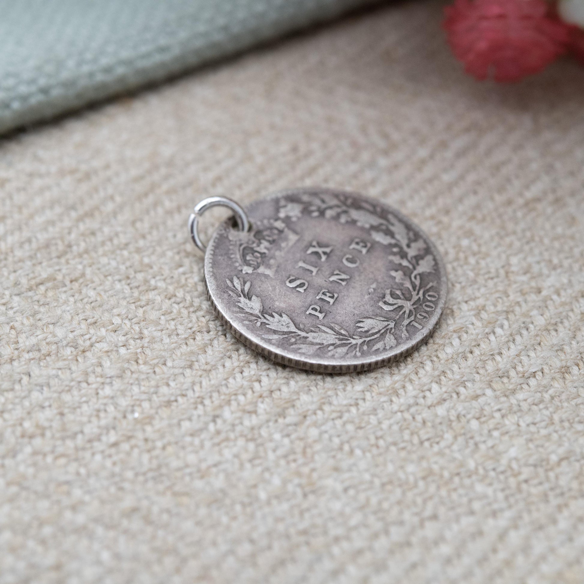 Antique Victorian Sterling Silver Sixpence Coin Charm Pendant 1900 - Queen Victoria Head | Solid Silver Coin Jewellery