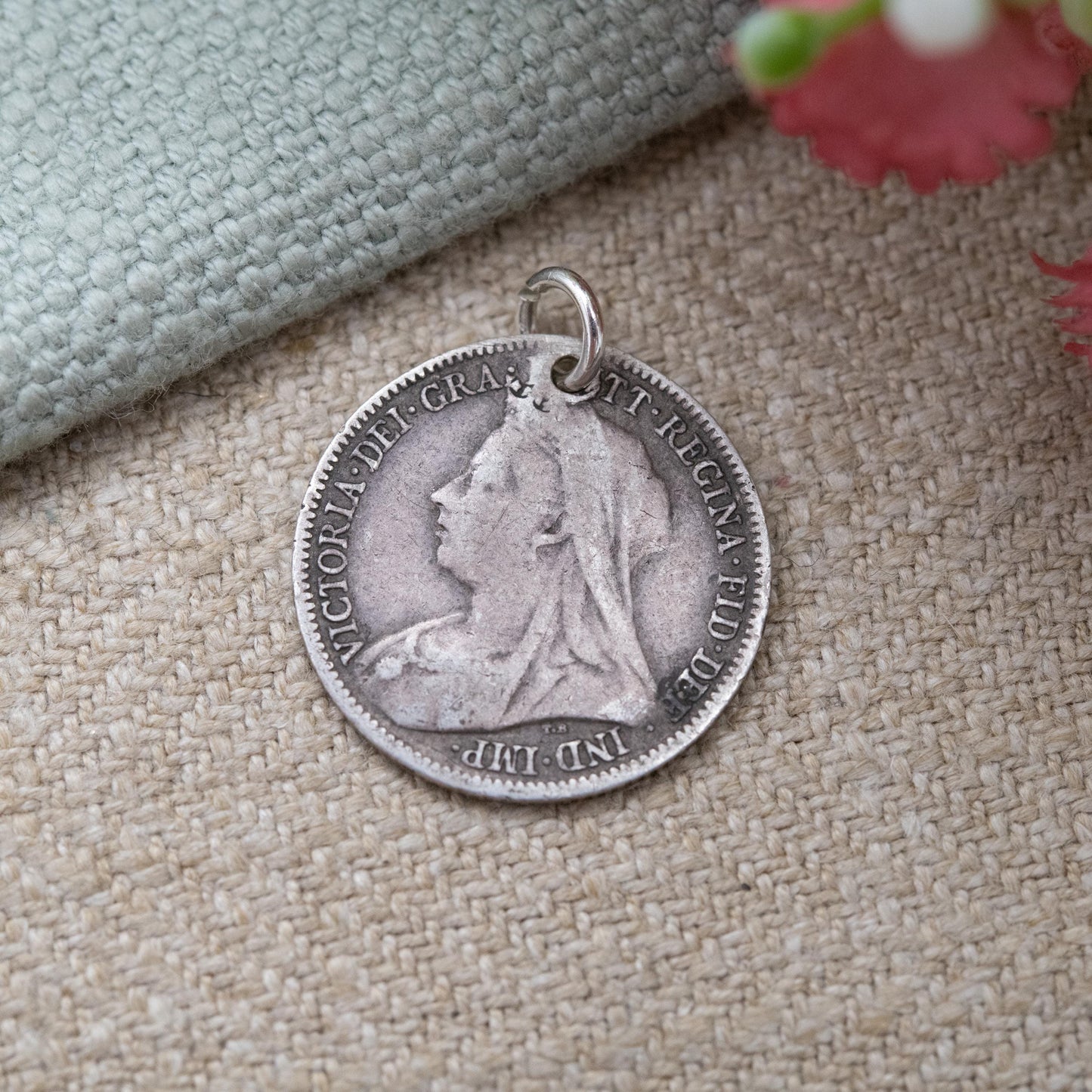 Antique Victorian Sterling Silver Sixpence Coin Charm Pendant 1900 - Queen Victoria Head | Solid Silver Coin Jewellery
