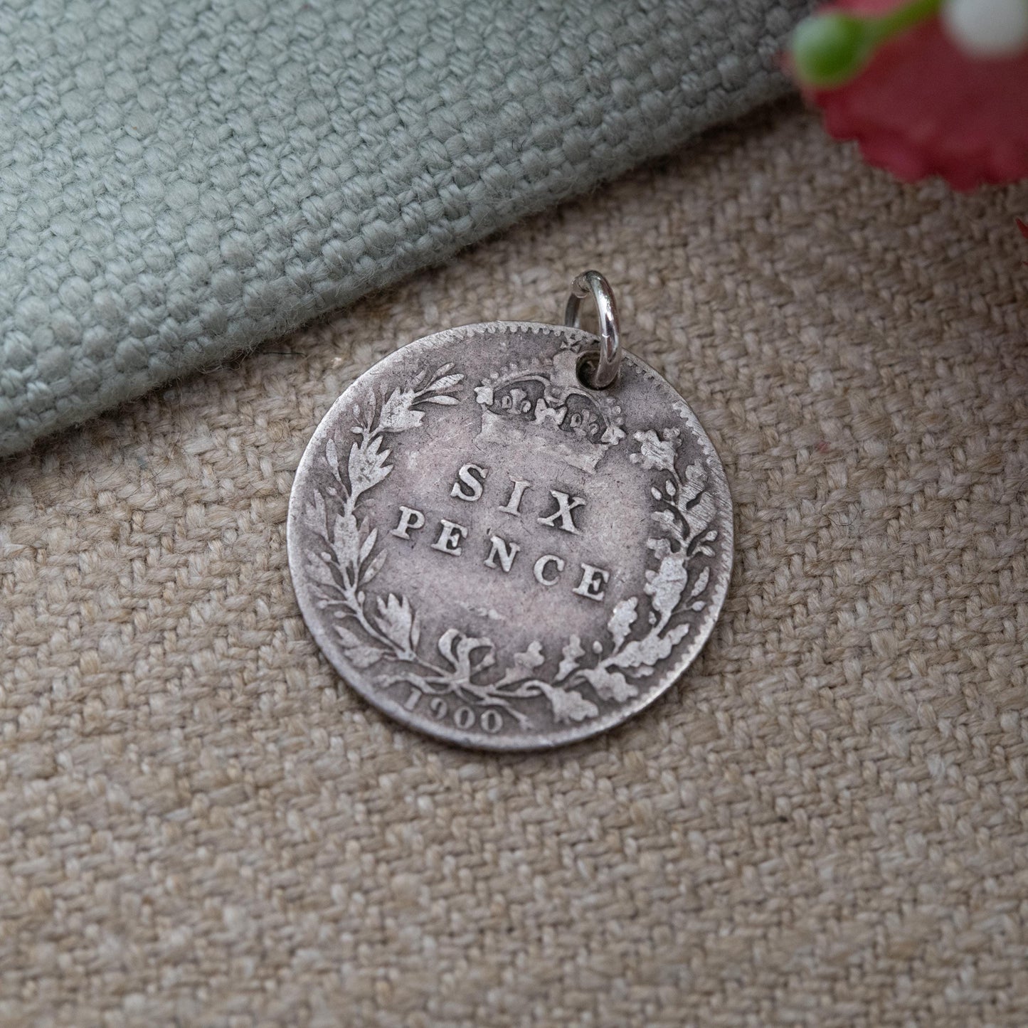 Antique Victorian Sterling Silver Sixpence Coin Charm Pendant 1900 - Queen Victoria Head | Solid Silver Coin Jewellery