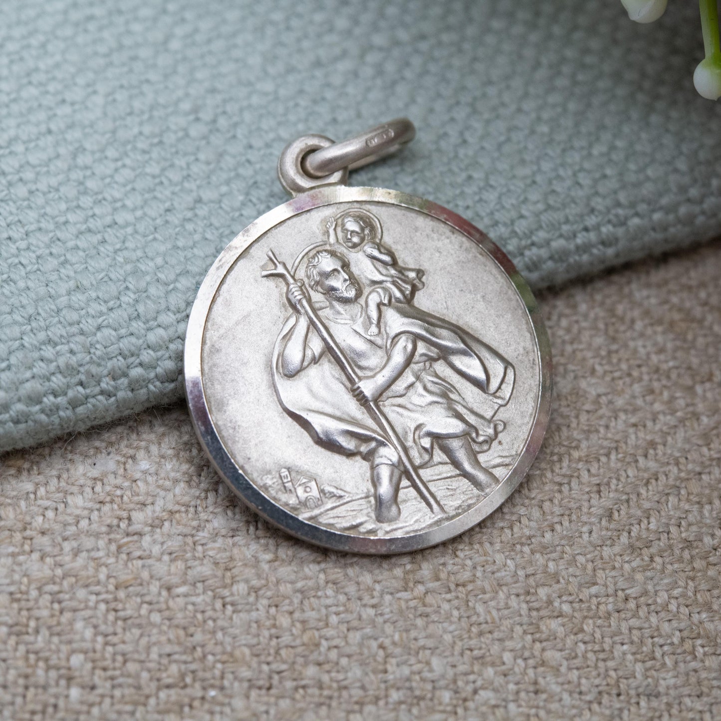 Vintage Sterling Silver St. Christopher Pendant - Large Circle Saint of Travelling | Christian Religious Jewellery | Detailed 3D Image