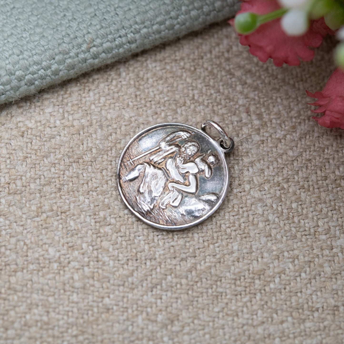 Vintage Sterling Silver St. Christopher Pendant - Embossed Relief | Saint of Travelling | Gift for Charm Bracelet