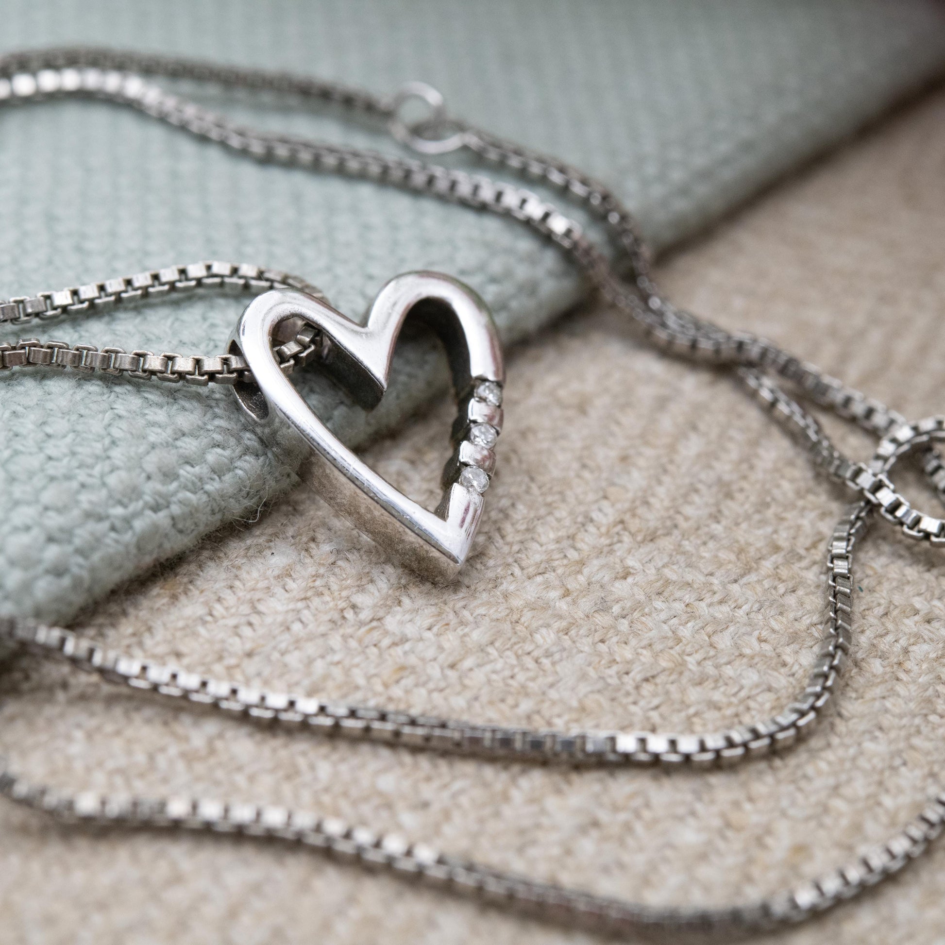 Sterling Silver and CZ Heart Locket Pendant and Necklace - Openwork Love Heart Shape | Box Link Chain | Pretty Gift for Her