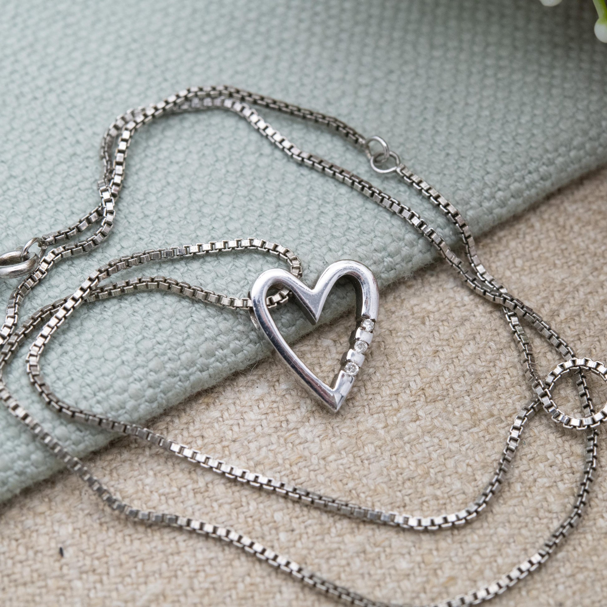 Sterling Silver and CZ Heart Locket Pendant and Necklace - Openwork Love Heart Shape | Box Link Chain | Pretty Gift for Her