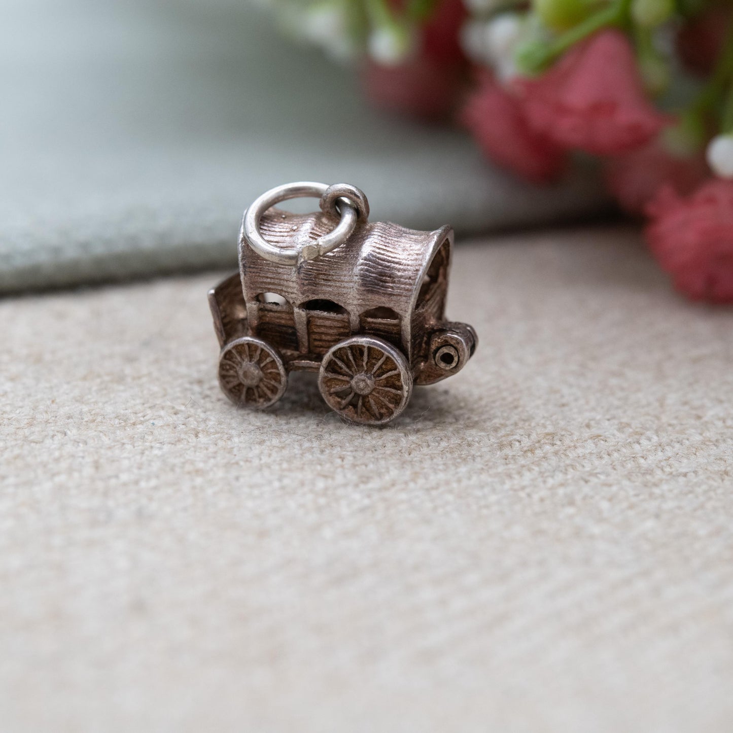 Vintage Silver and Enamel Opening Covered Wagon Charm Pendant - Pioneer Wagon | Wild West Gift for Charm Bracelet