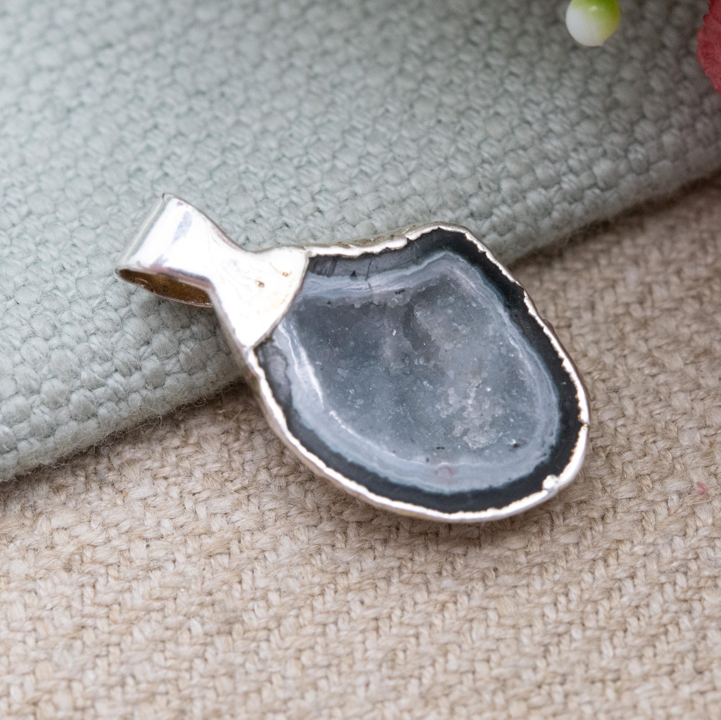 Silver Druzy Quartz Pendant - Sparkly Blue and White Crystal Gemstone | Gift for Charm Pendant Necklace