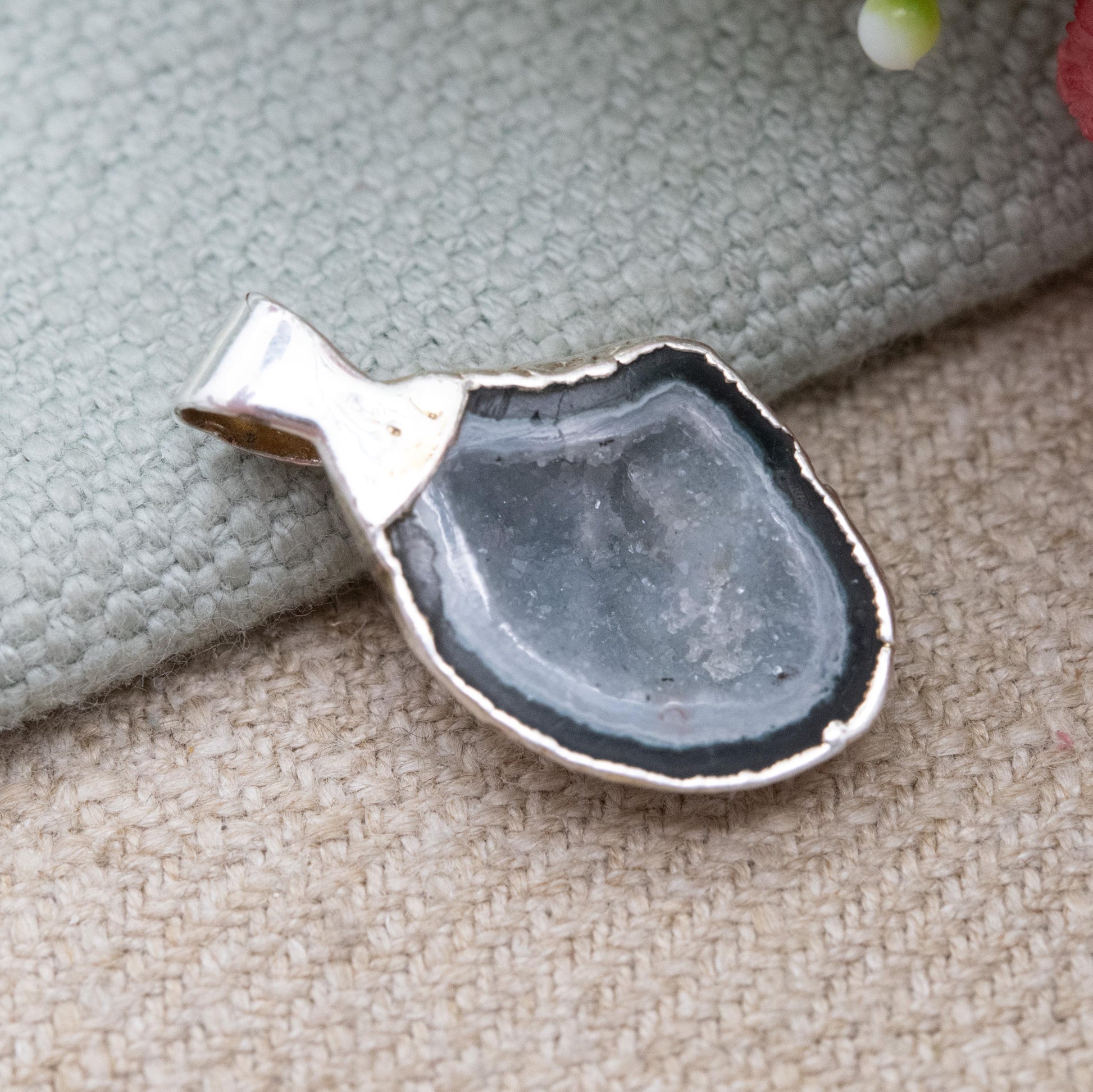 Silver Druzy Quartz Pendant - Sparkly Blue and White Crystal Gemstone | Gift for Charm Pendant Necklace