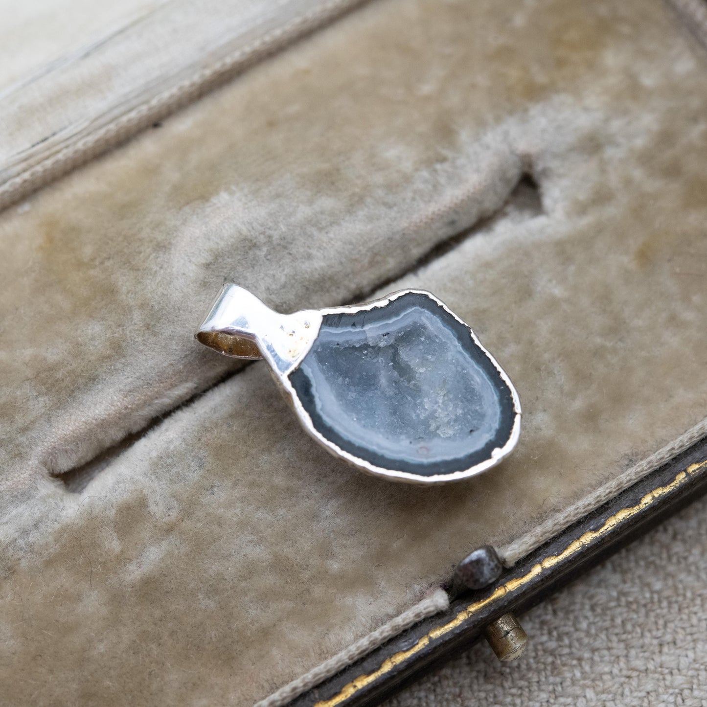 Silver Druzy Quartz Pendant - Sparkly Blue and White Crystal Gemstone | Gift for Charm Pendant Necklace