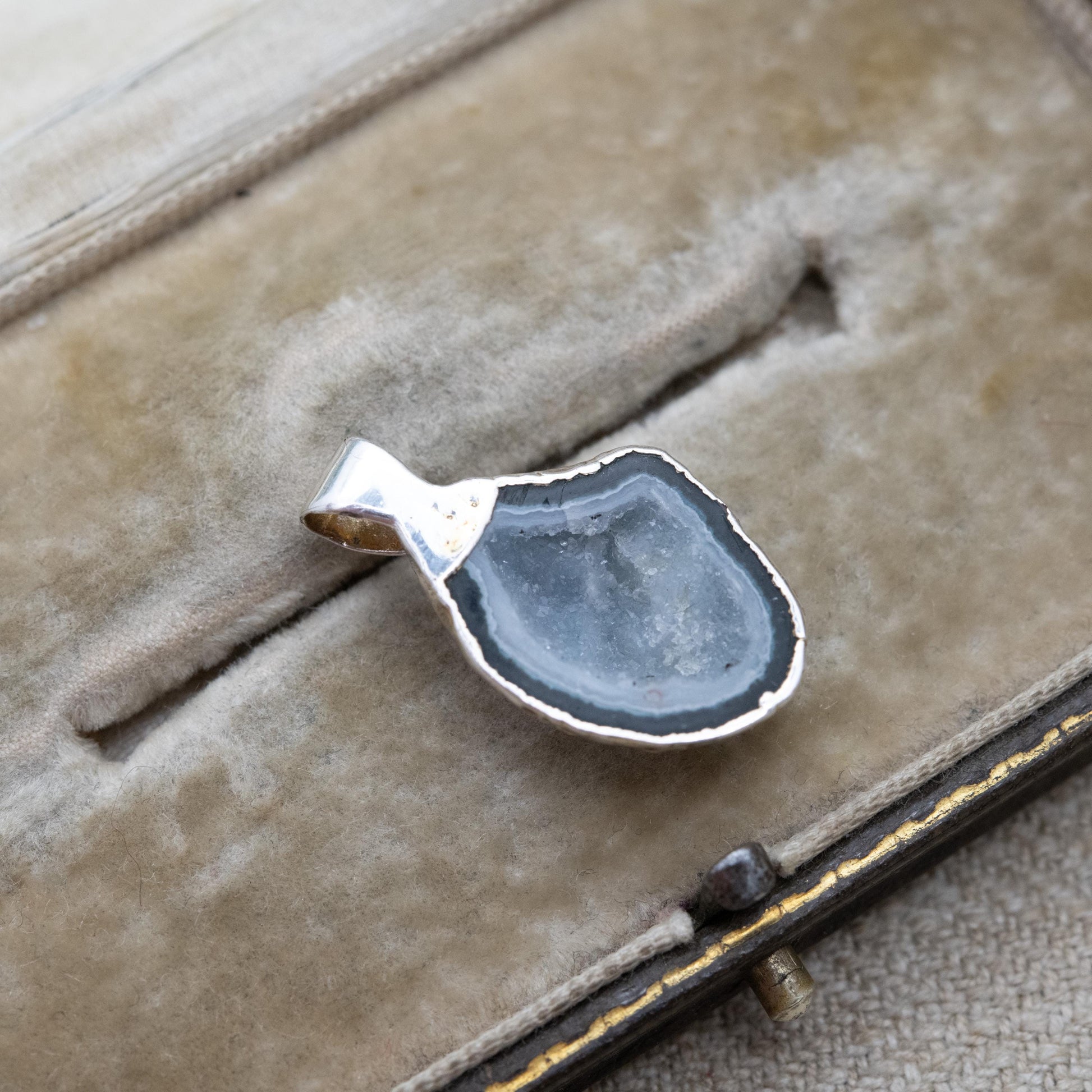 Silver Druzy Quartz Pendant - Sparkly Blue and White Crystal Gemstone | Gift for Charm Pendant Necklace