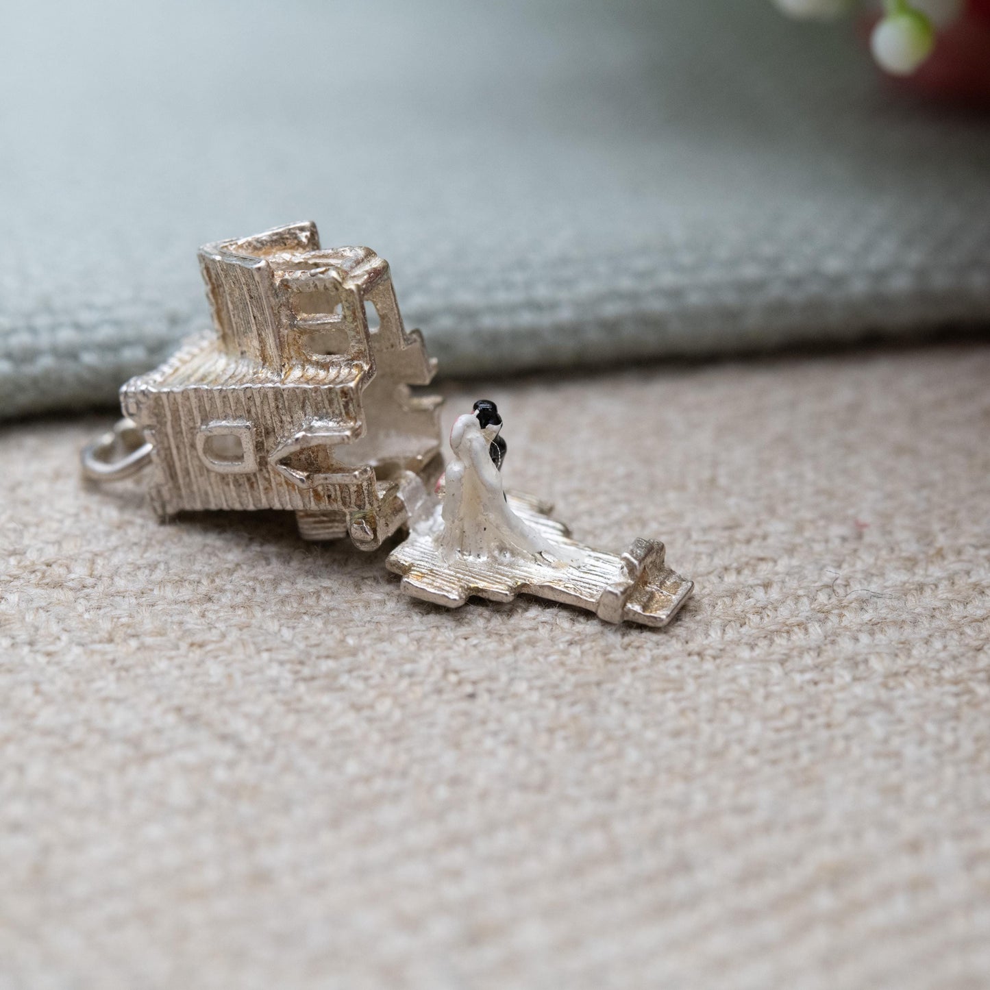 Vintage Sterling Silver Enamel Opening Church Wedding Charm Pendant - Wedding Day | Bride and Groom at the Alter | Gift for Charm Bracelet