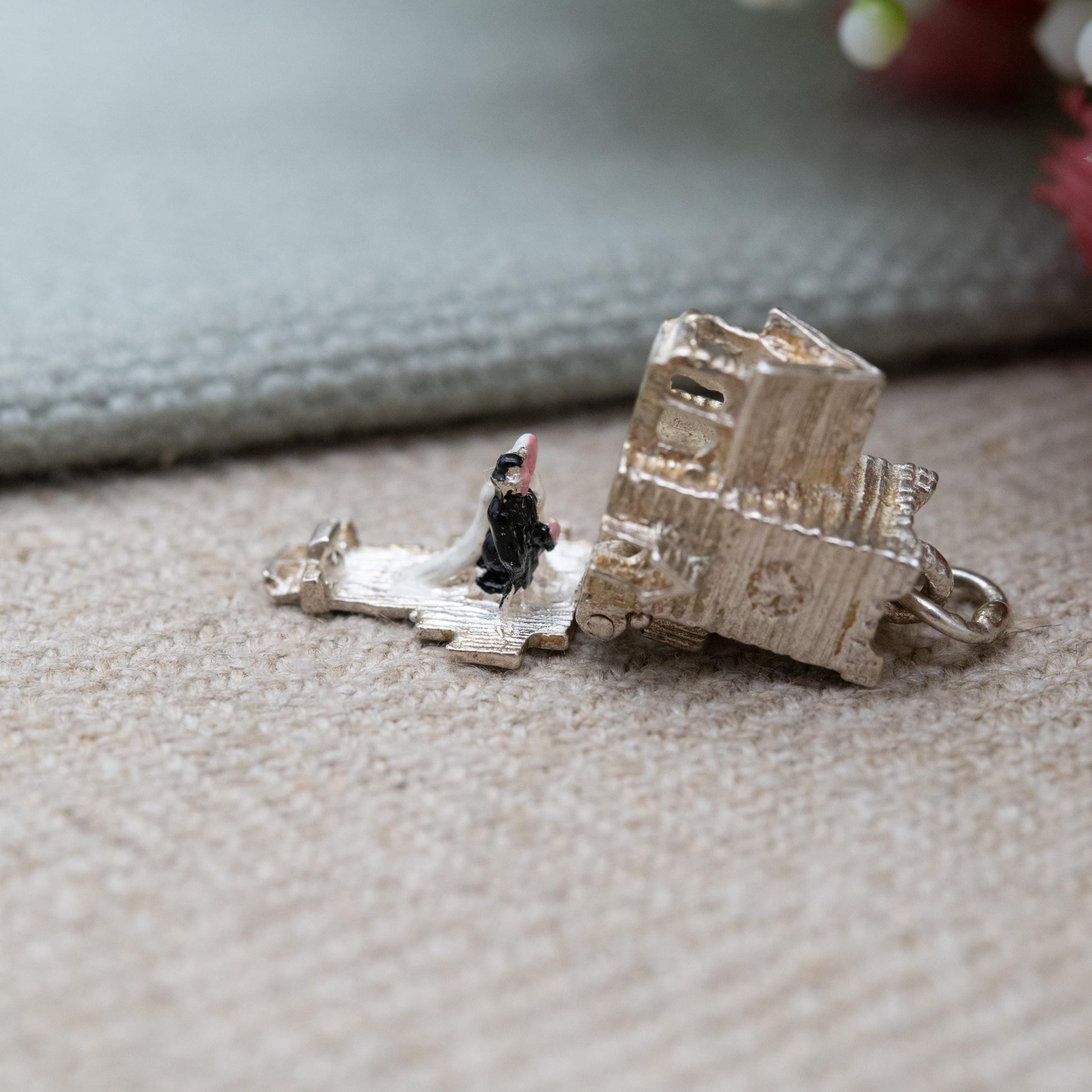 Vintage Sterling Silver Enamel Opening Church Wedding Charm Pendant - Wedding Day | Bride and Groom at the Alter | Gift for Charm Bracelet