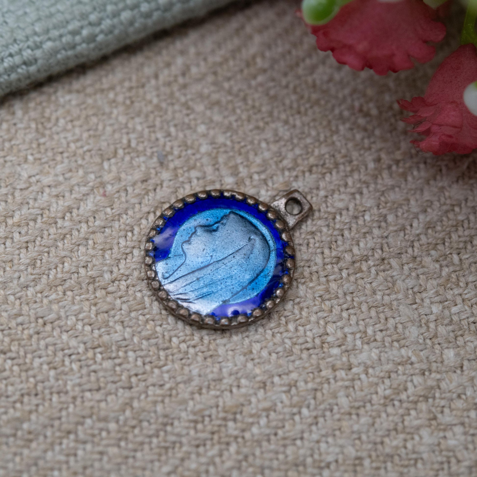 Vintage Enamel Virgin Mary Charm - Virgin Mary Mother of Jesus Christ | Religious Jewellery Christian Pendant Charm