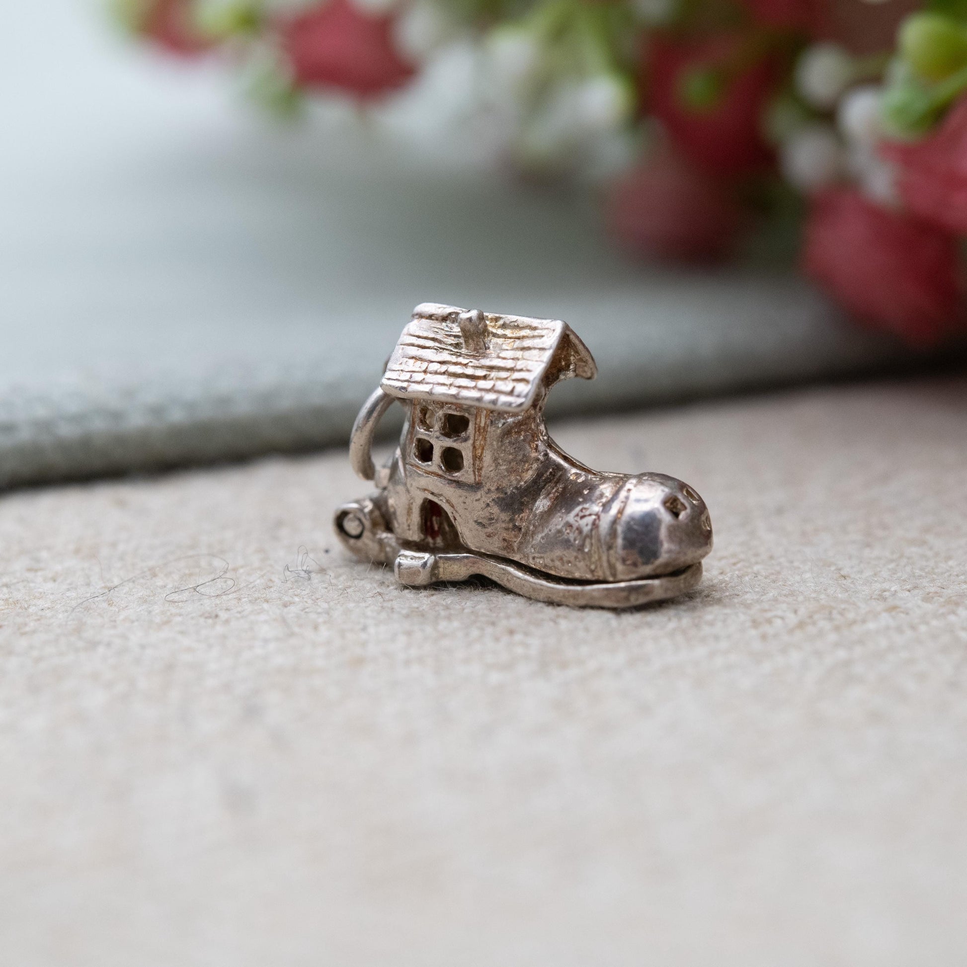 Vintage Sterling Silver and Enamel Opening There Was an Old Woman Who Lived in a Shoe Charm - Gift for Charm Bracelet Necklace Stack