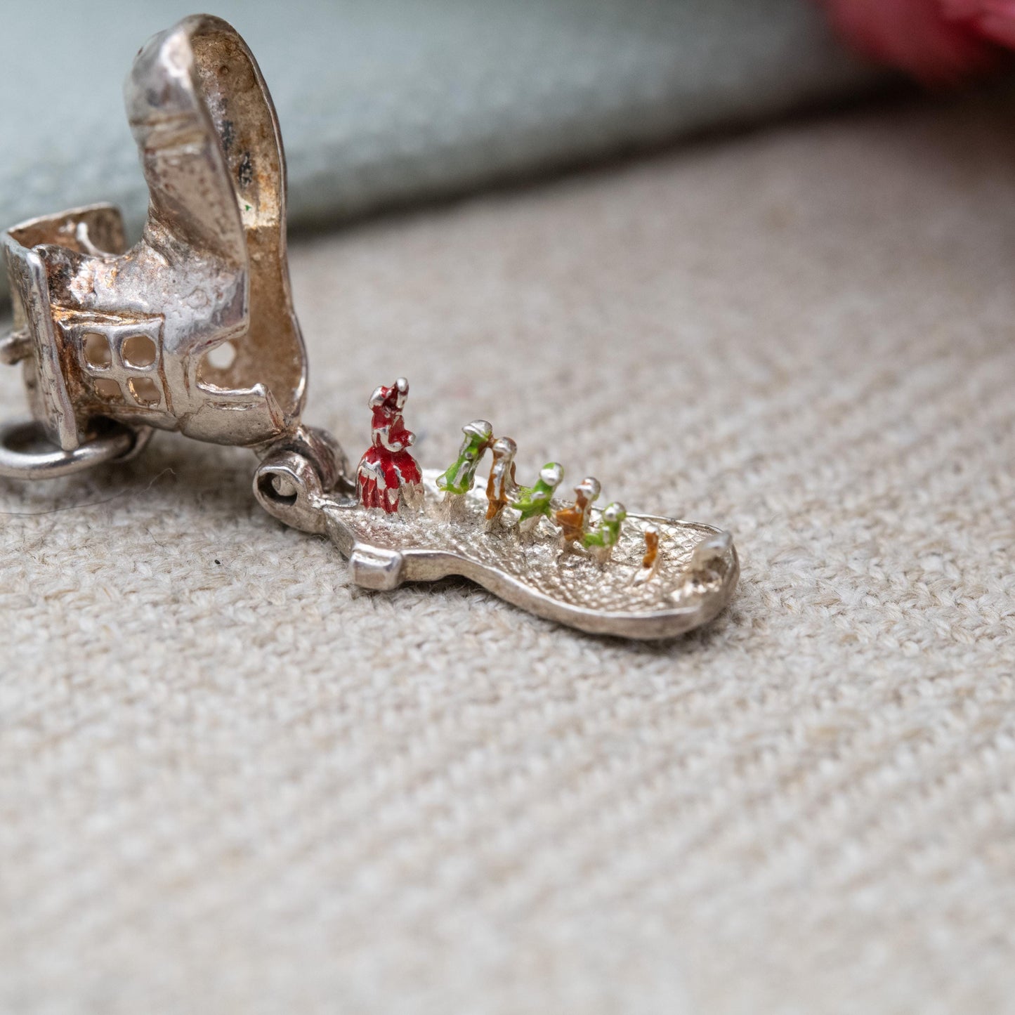 Vintage Sterling Silver and Enamel Opening There Was an Old Woman Who Lived in a Shoe Charm - Gift for Charm Bracelet Necklace Stack