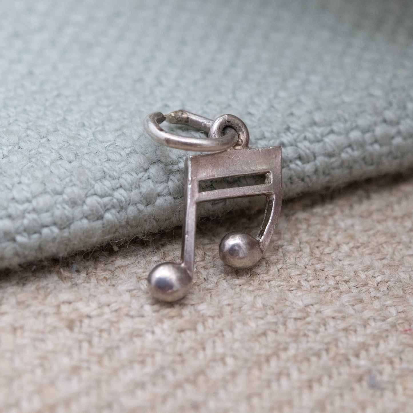 Vintage Sterling Silver Musical Note Charm Pendant - Slanted Beamed Sixteenth Note | Music Lover | Souvenir Gift for Charm Bracelet