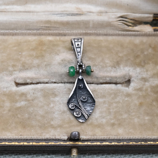 Vintage Sterling Silver Green Stone Pendant with Articulated Drop