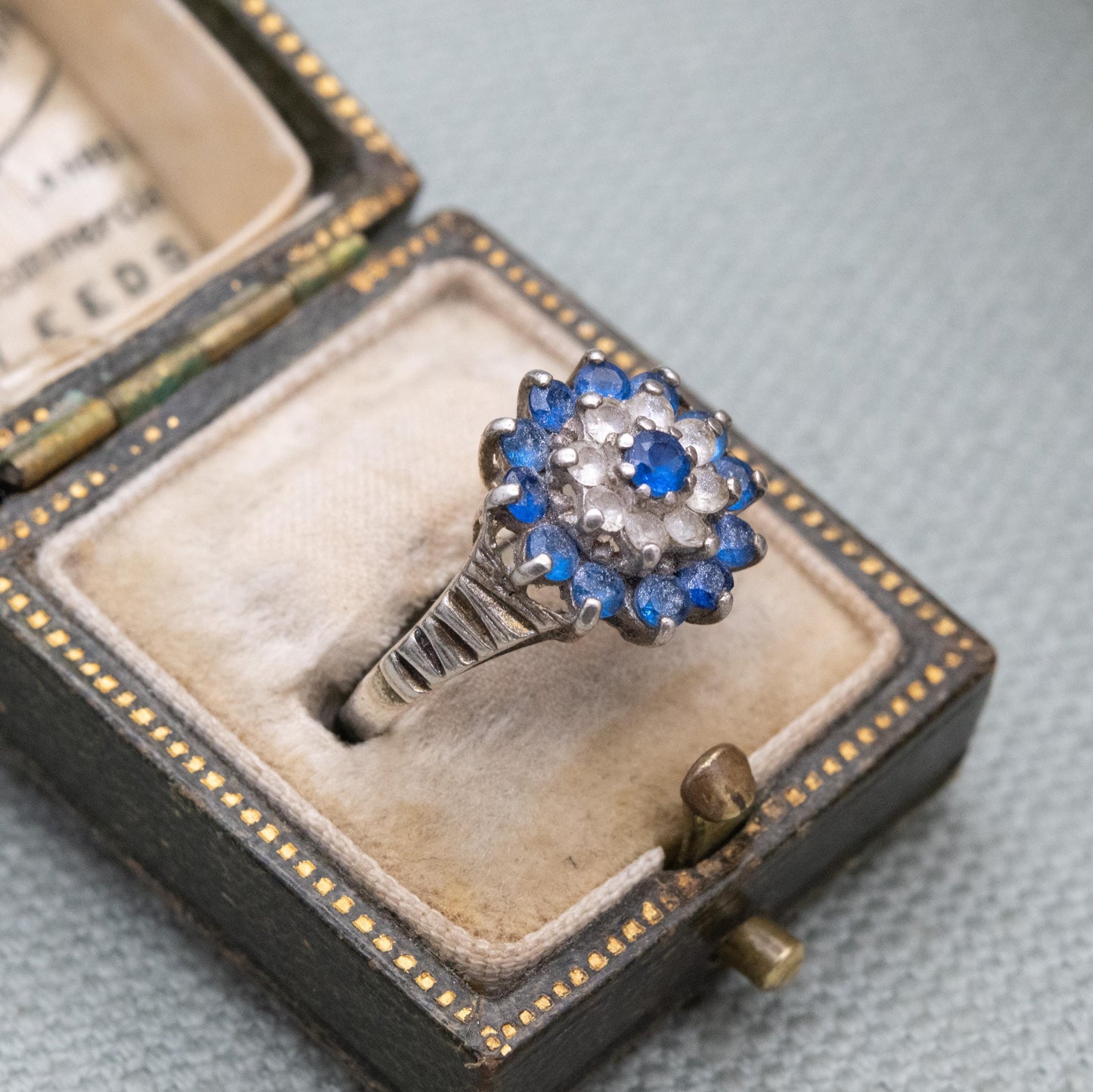 Vintage Sterling Silver Blue Stone Cluster Ring - Statement Sparkly Cocktail Ring | UK Size - L 1/2 | US Size - 6