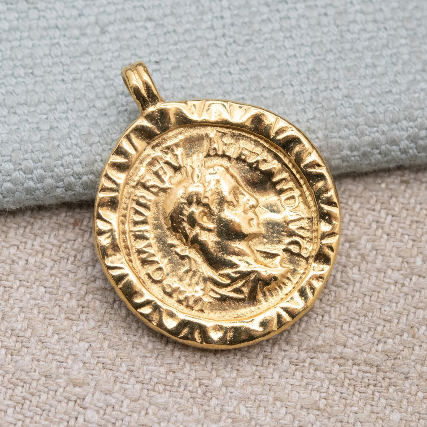 British Museum Replica Ancient Roman Coin Pendant - Emperor Severus Alexander Gold Tone Reproduction | Signed BMPL