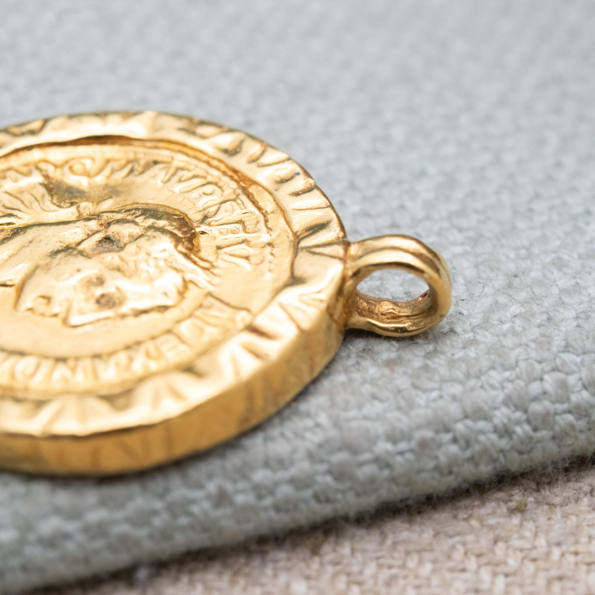 British Museum Replica Ancient Roman Coin Pendant - Emperor Severus Alexander Gold Tone Reproduction | Signed BMPL