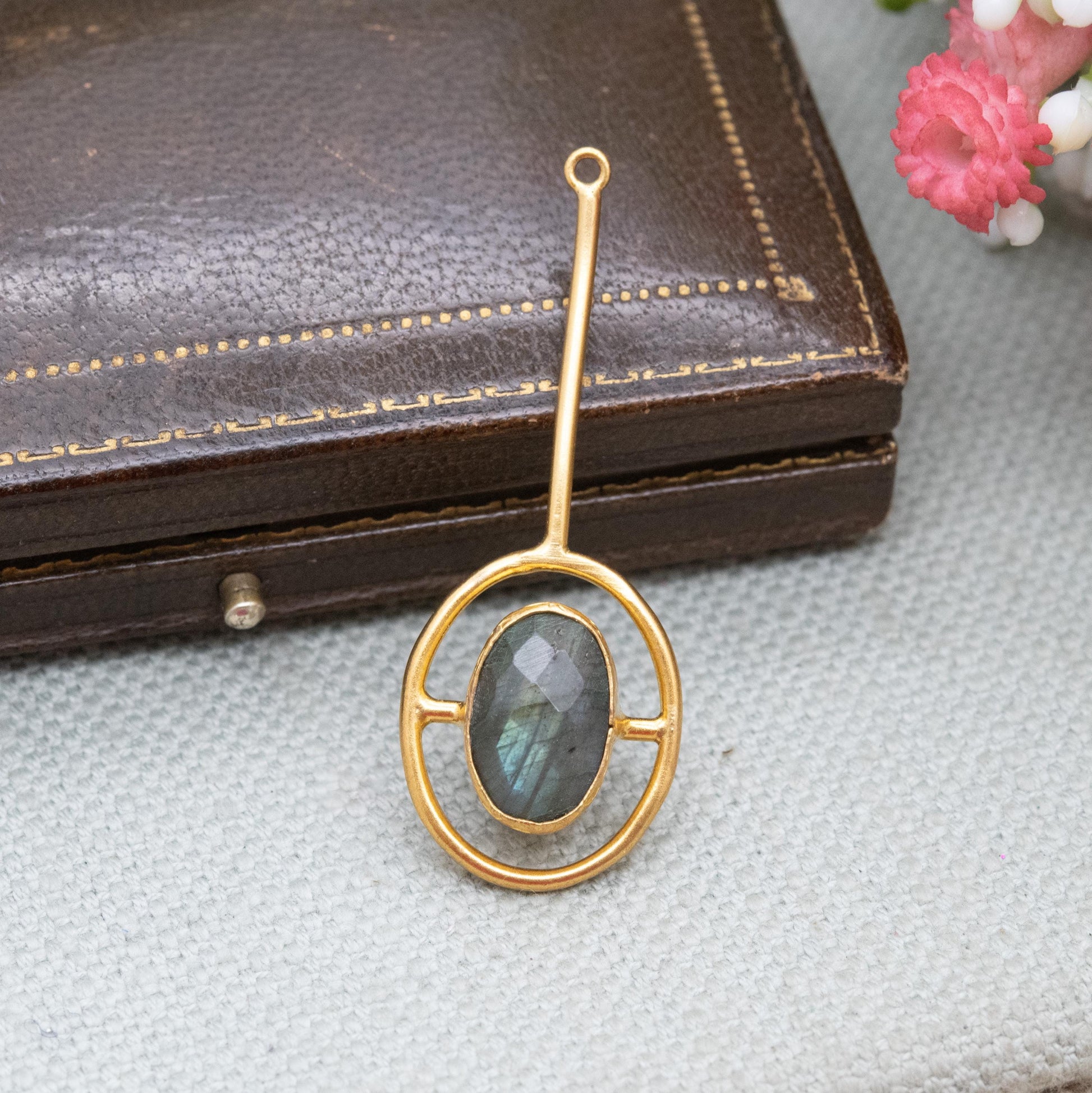Gold Plated Sterling Silver Labradorite Pendant with Faceted Gemstone - Minimalist Gift for Her