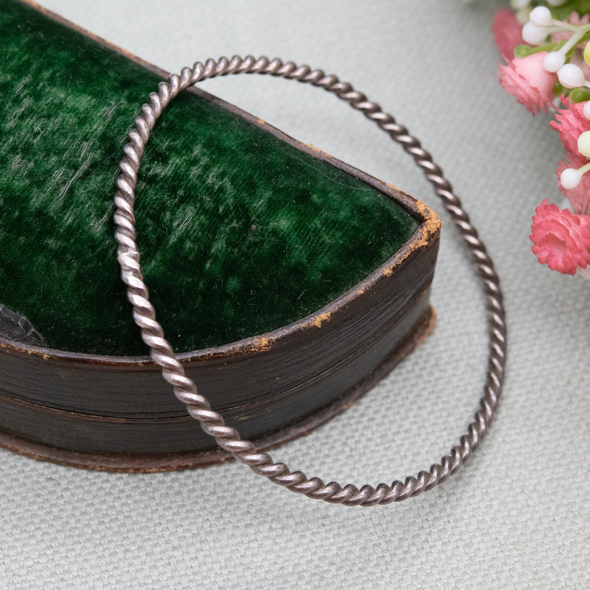 Vintage Sterling Silver Rope Twisted Bangle - Traditional Style Jewellery Gift for Her