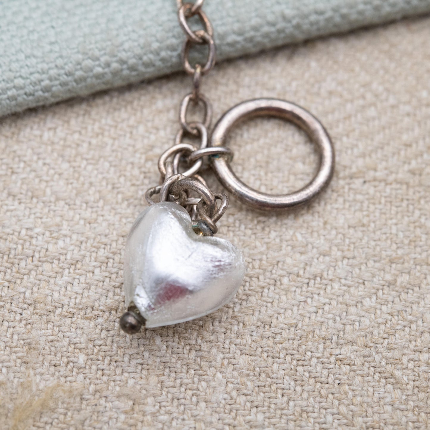 Sterling Silver Foil Glass Love Heart Pendant and Chain Link Bracelet - Romantic Gift for Her