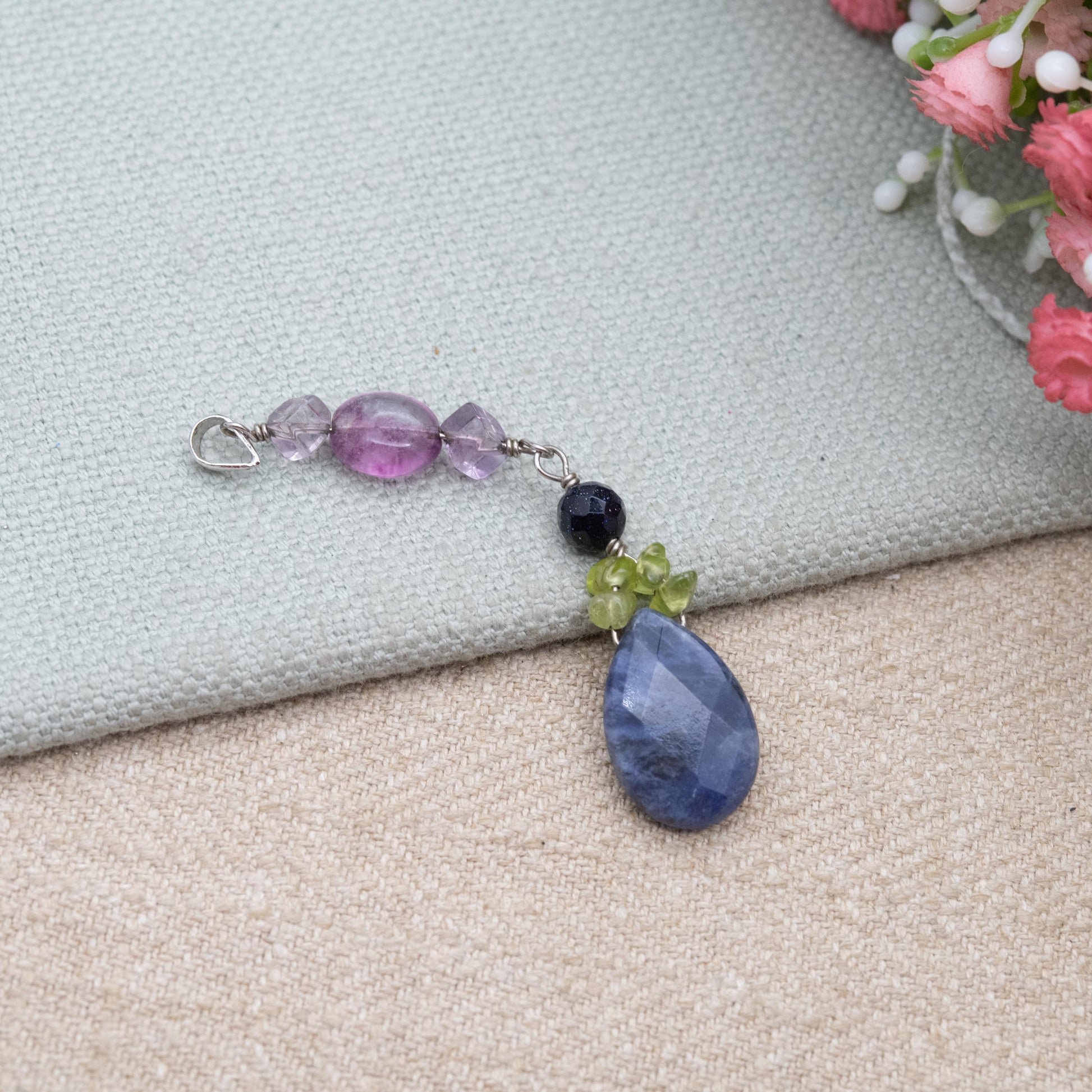 Sterling Silver Gemstone Bead Pendant - Sodalite Peridot Quartz | Gift for Pendant Necklace