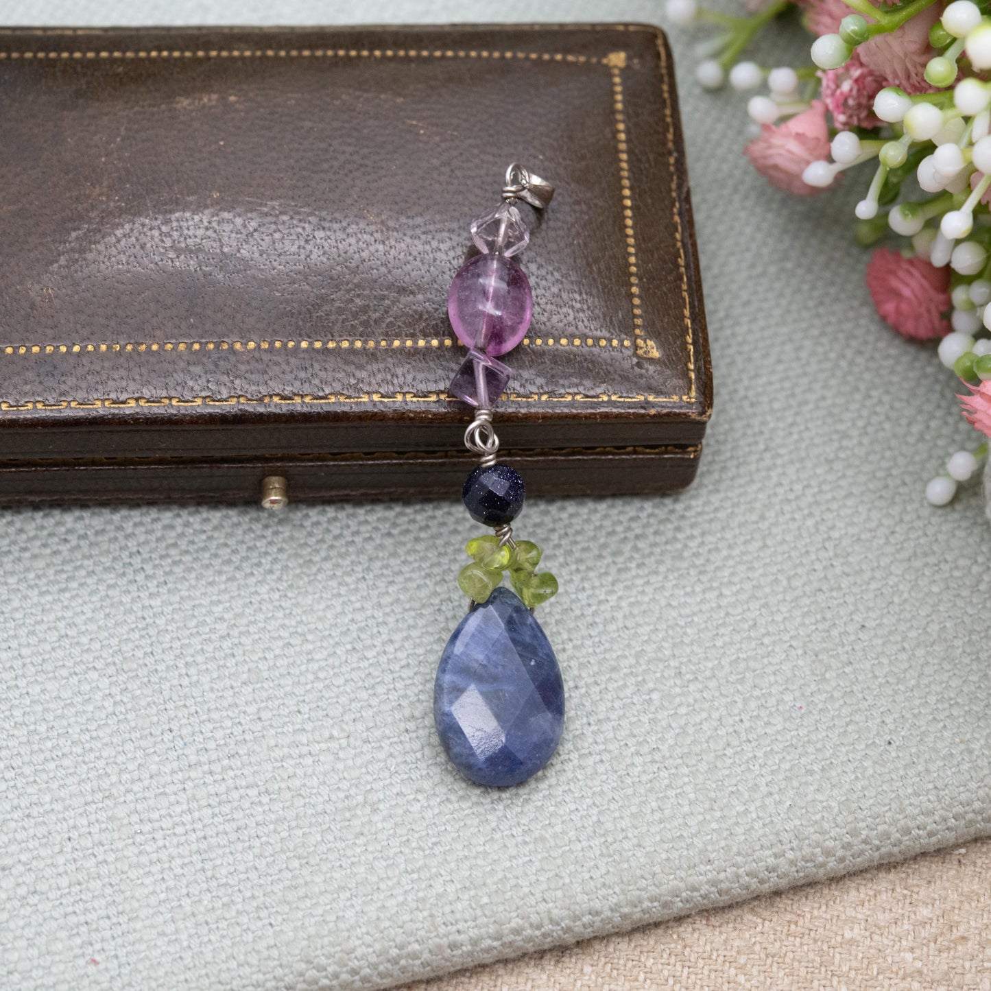 Sterling Silver Gemstone Bead Pendant - Sodalite Peridot Quartz | Gift for Pendant Necklace