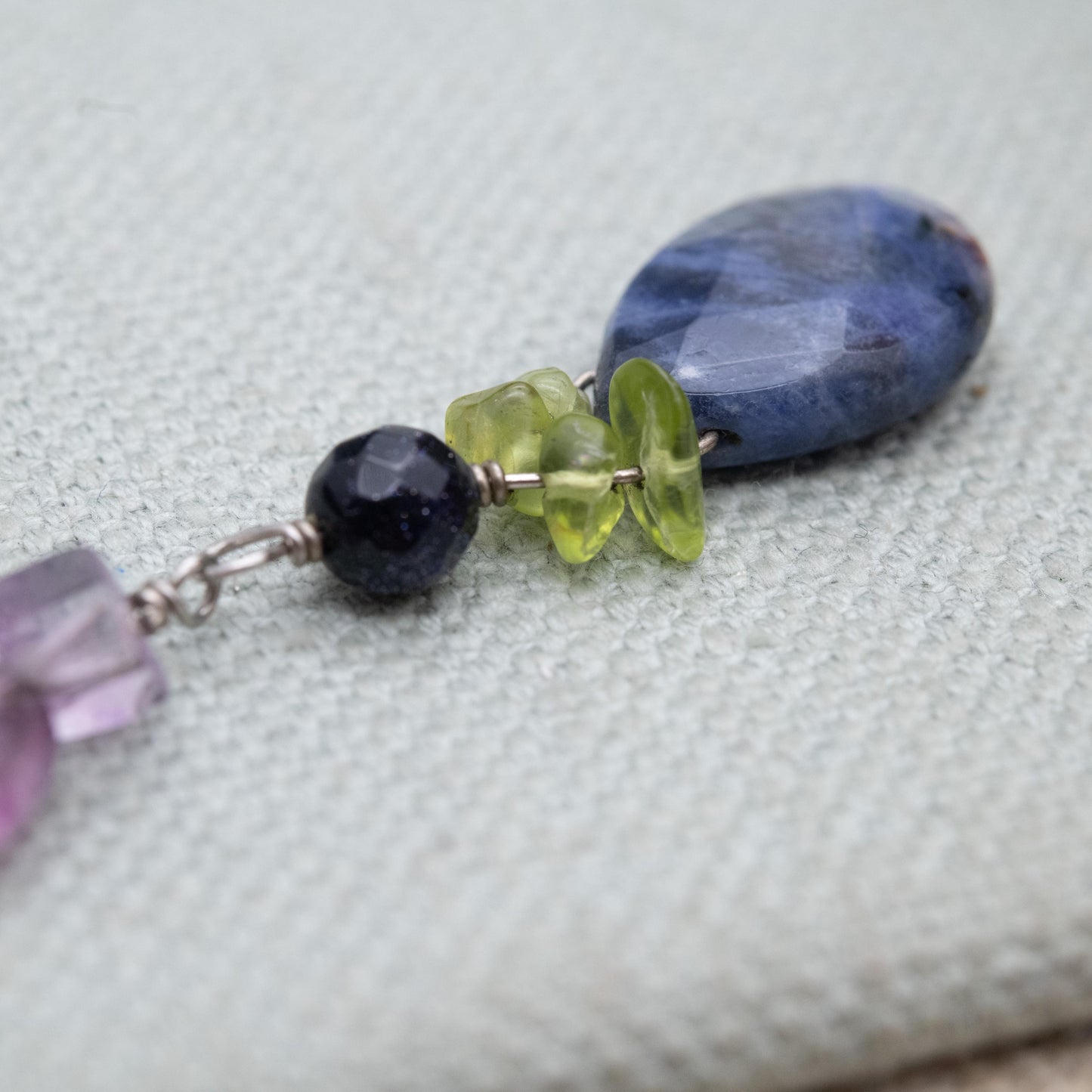 Sterling Silver Gemstone Bead Pendant - Sodalite Peridot Quartz | Gift for Pendant Necklace