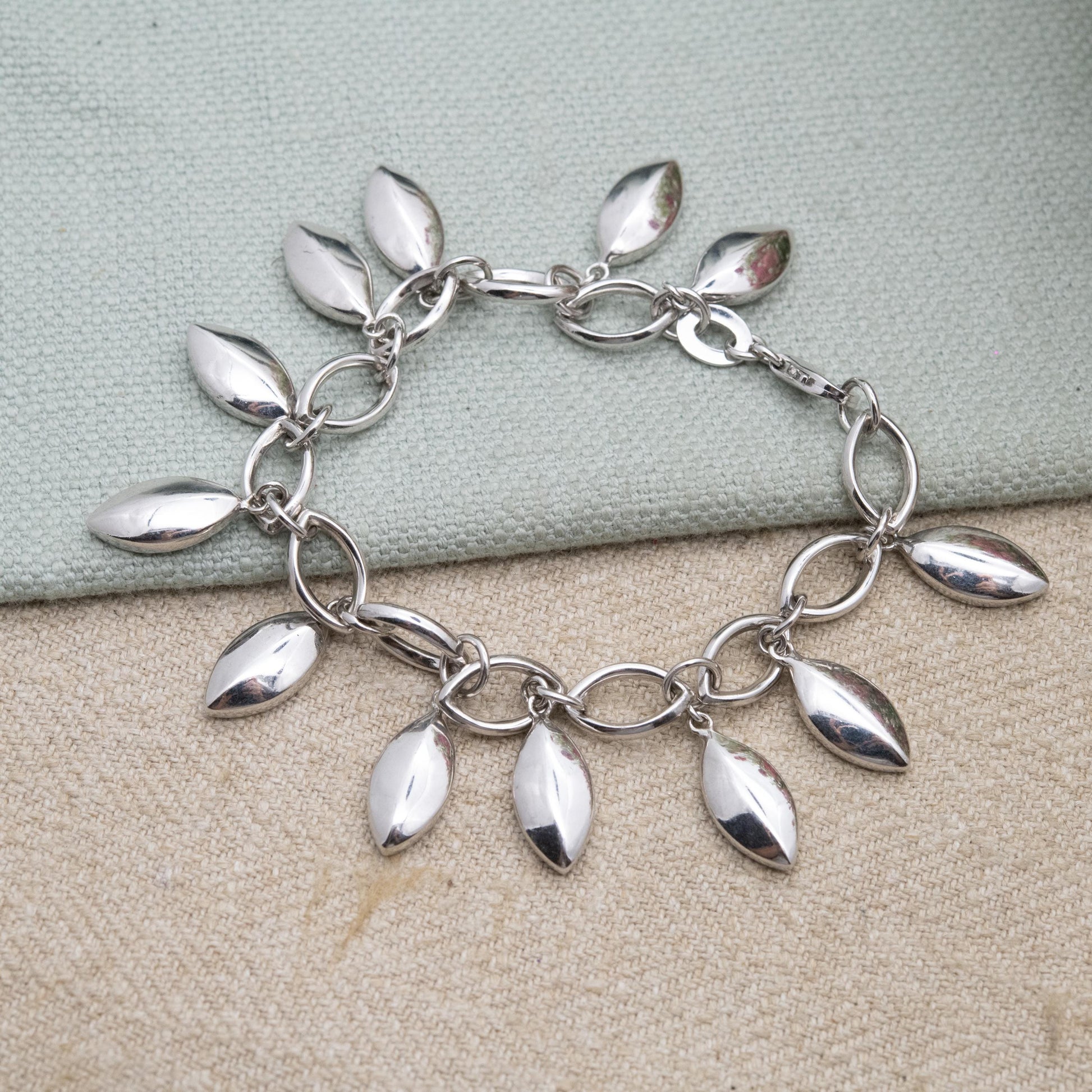Sterling Silver Leaf Charm Bracelet - Minimalist Unisex Gift