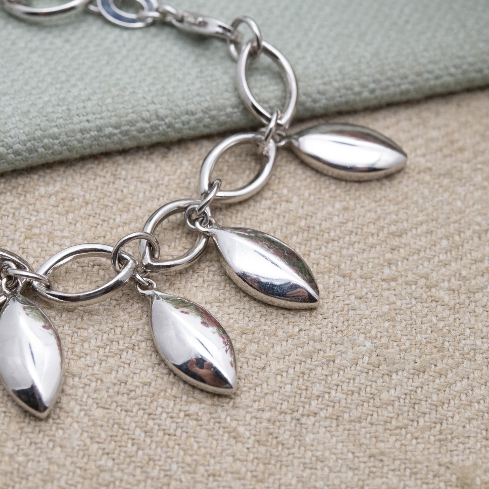 Sterling Silver Leaf Charm Bracelet - Minimalist Unisex Gift