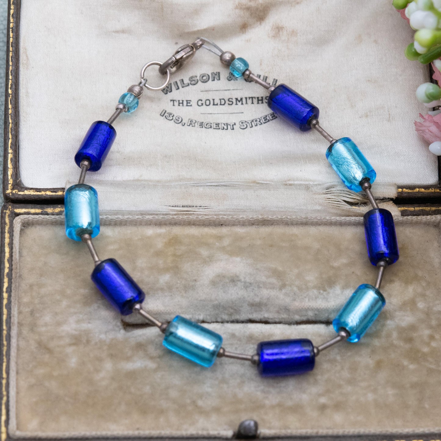 Blue Foiled Glass Bracelet - Small Blue Bracelet | Gift for Him | Gift for Her