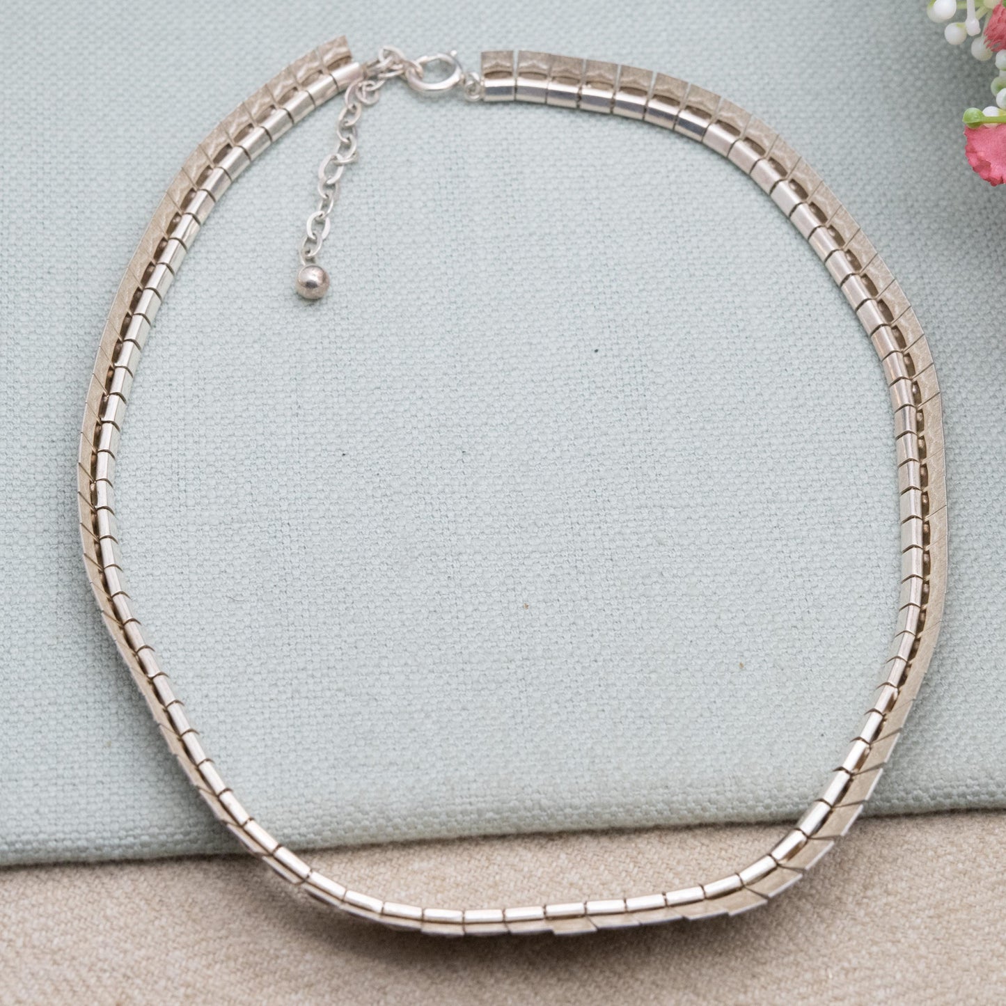 Vintage Sterling Silver Fringe Choker Necklace - Adjustable Length Textured Design