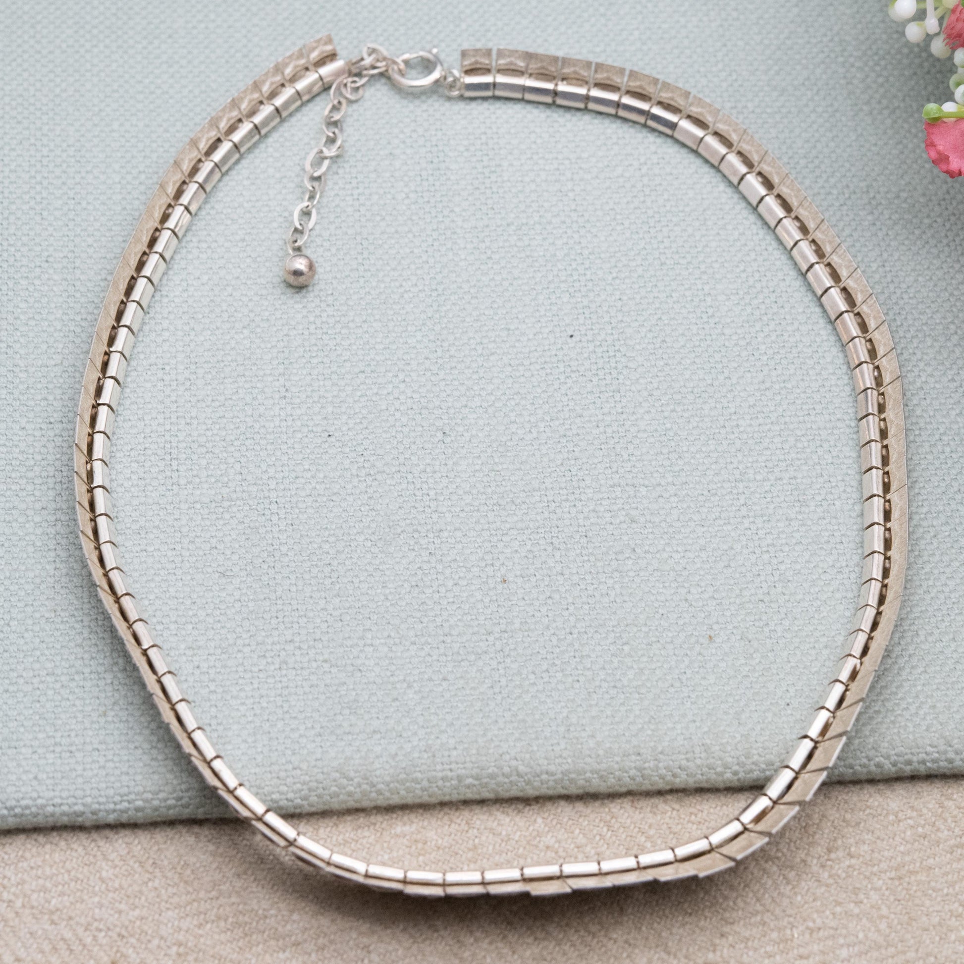 Vintage Sterling Silver Fringe Choker Necklace - Adjustable Length Textured Design