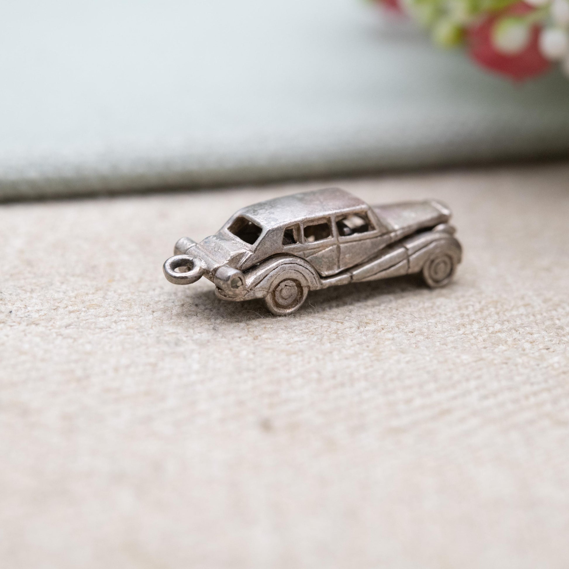 Vintage Sterling Silver Opening 1940s Classic Car Charm Pendant - Articulated American Car Interior | Gift for Charm Bracelet