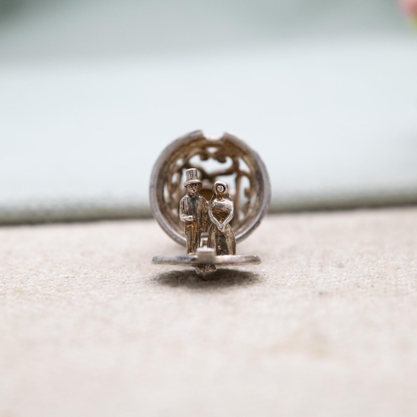 Vintage Sterling Silver Opening Wedding Bell Charm Pendant - Bride and Groom Inside | Newly-wed Gift for Charm Bracelet