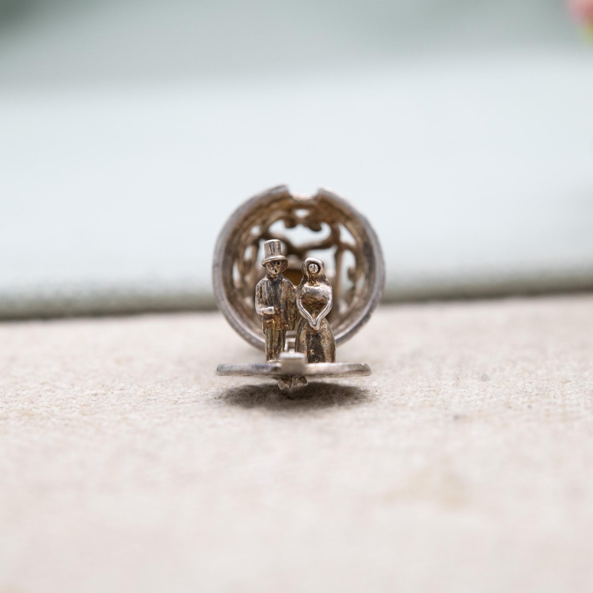 Vintage Sterling Silver Opening Wedding Bell Charm Pendant - Bride and Groom Inside | Newly-wed Gift for Charm Bracelet