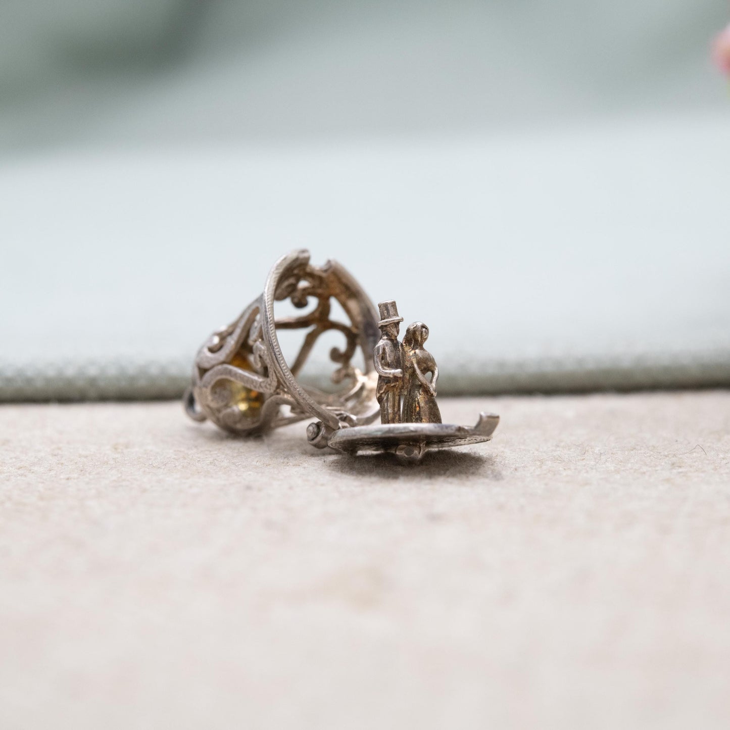Vintage Sterling Silver Opening Wedding Bell Charm Pendant - Bride and Groom Inside | Newly-wed Gift for Charm Bracelet