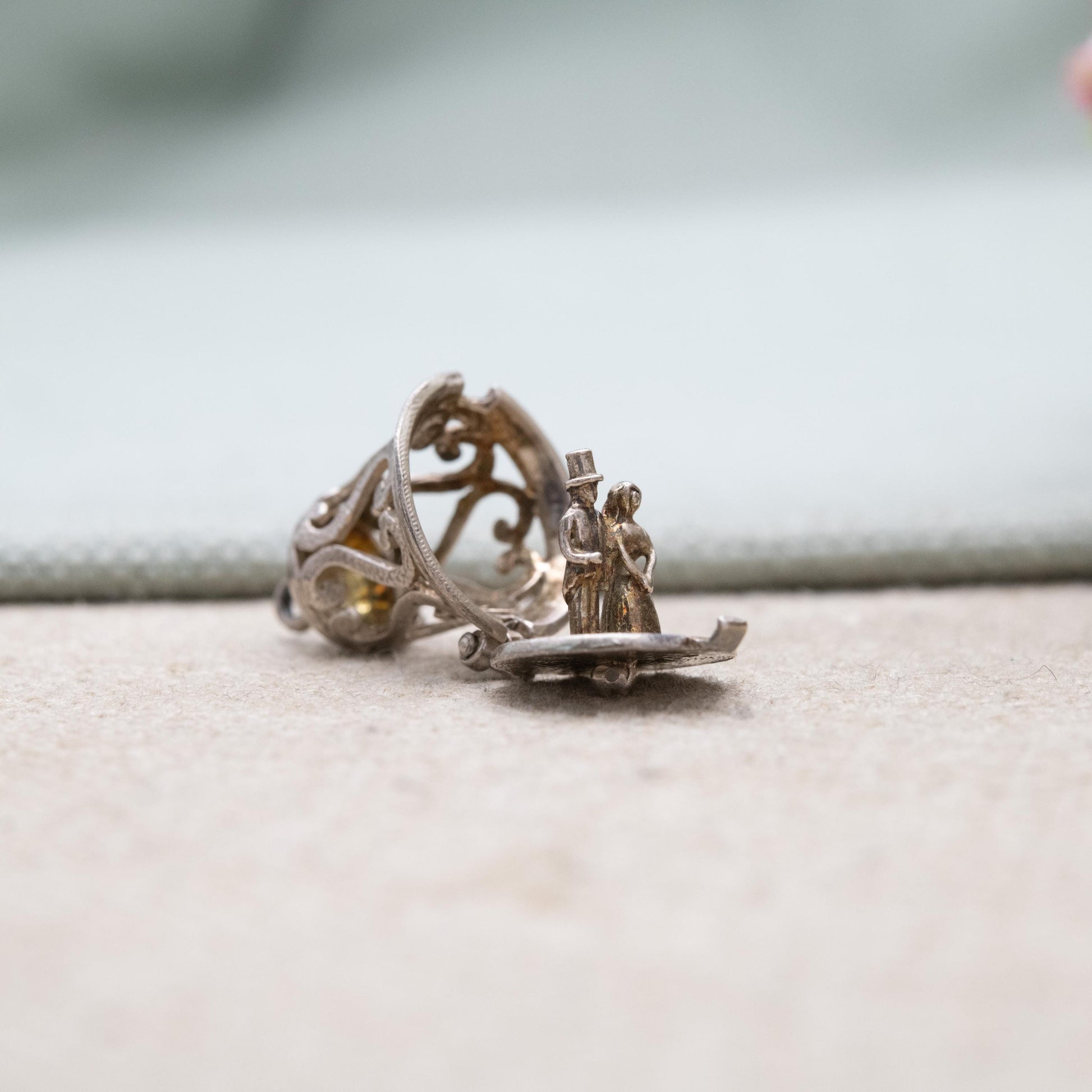 Vintage Sterling Silver Opening Wedding Bell Charm Pendant - Bride and Groom Inside | Newly-wed Gift for Charm Bracelet