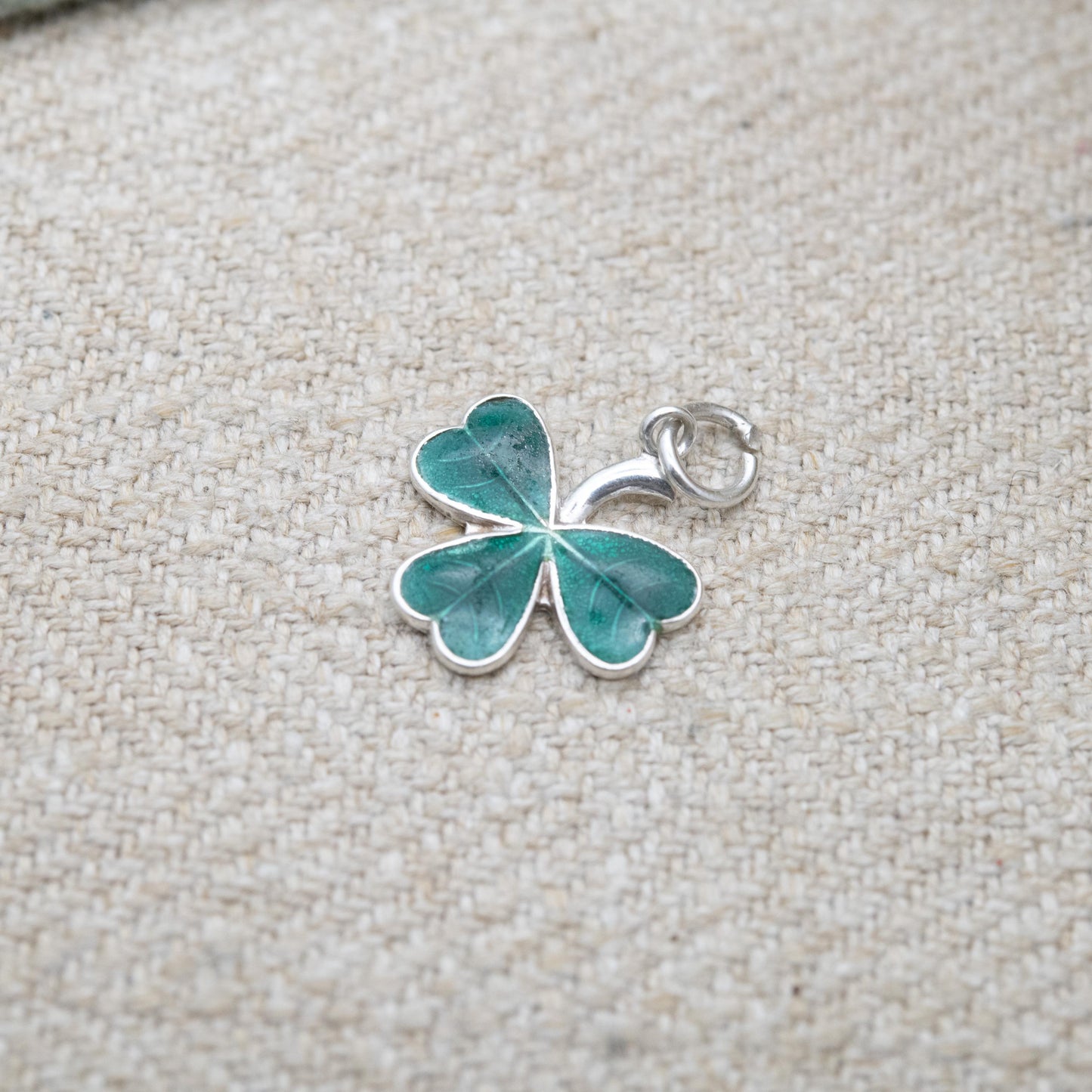 Vintage Sterling Silver Enamel Shamrock Charm Pendant - Three Leaf Clover Shape | Forest Green Mid-Century Irish Gift