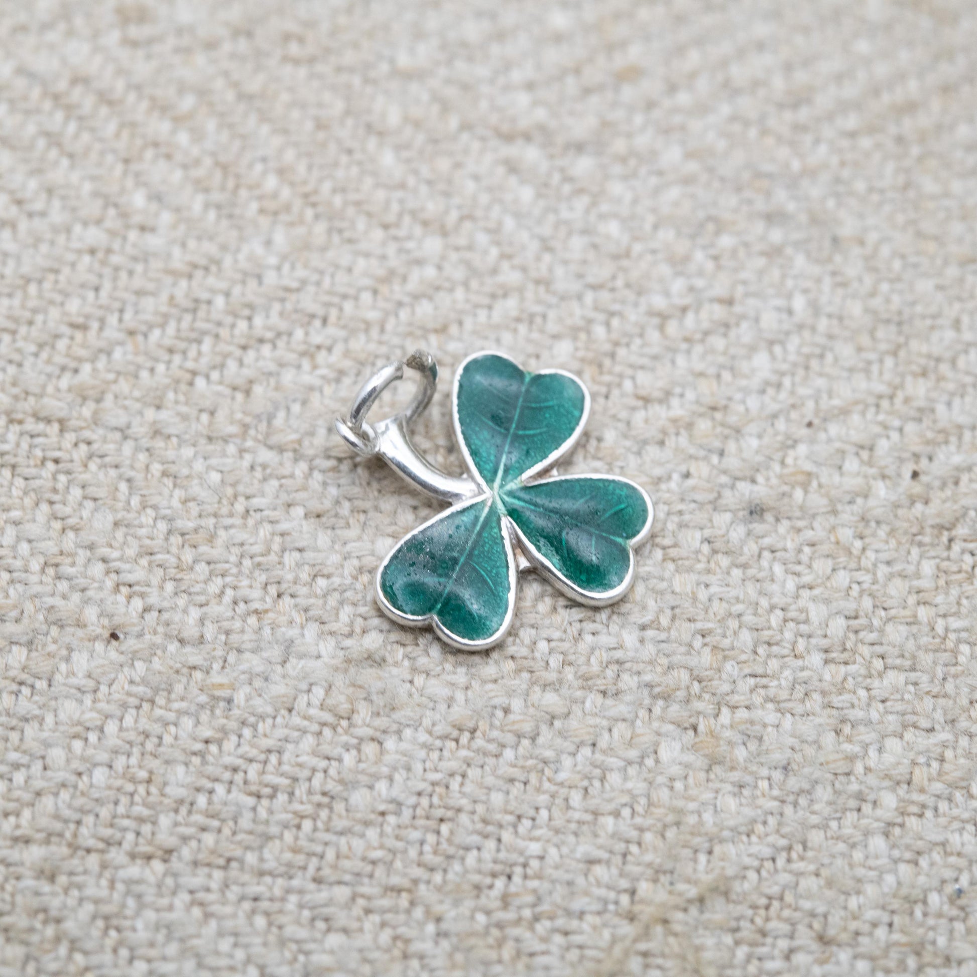 Vintage Sterling Silver Enamel Shamrock Charm Pendant - Three Leaf Clover Shape | Forest Green Mid-Century Irish Gift