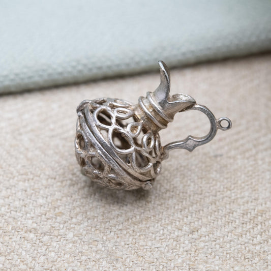 Vintage Sterling Silver Opening Jug Charm Pendant - Decanter | Ornate Cut Out Design | Gift for Charm Bracelet
