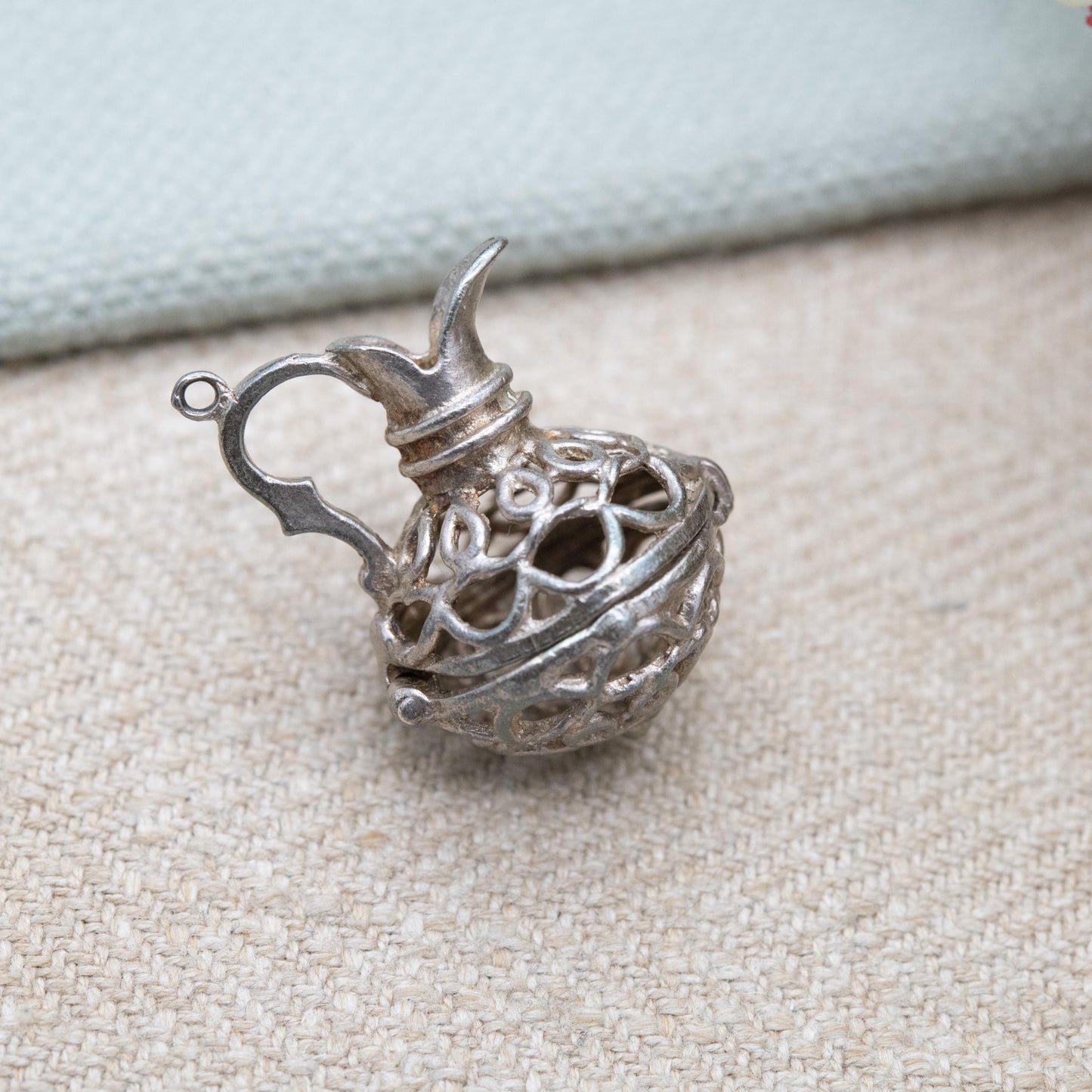 Vintage Sterling Silver Opening Jug Charm Pendant - Decanter | Ornate Cut Out Design | Gift for Charm Bracelet