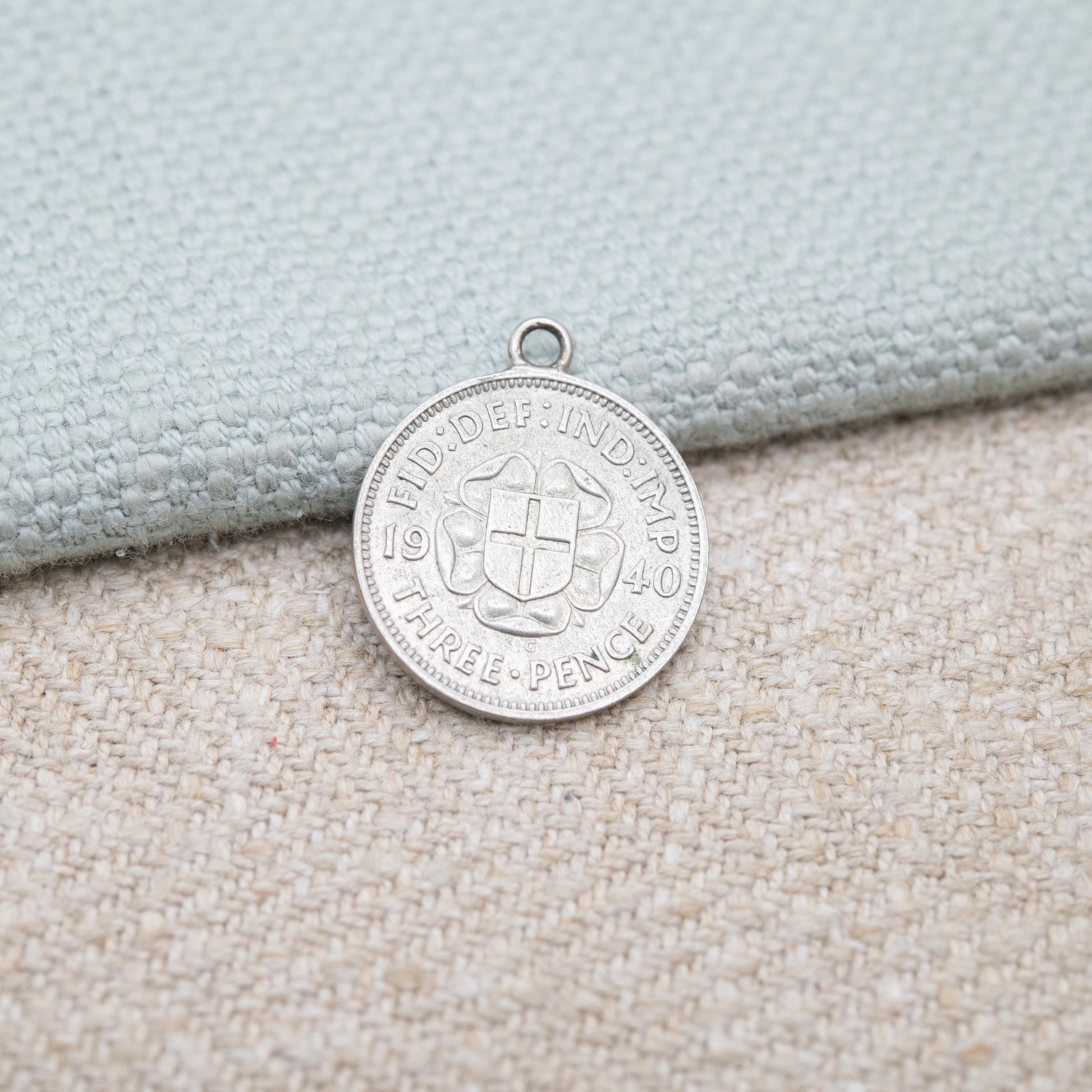 Vintage Silver George VI Threepence 1940 Coin Charm Pendant - Silver Coin Jewellery