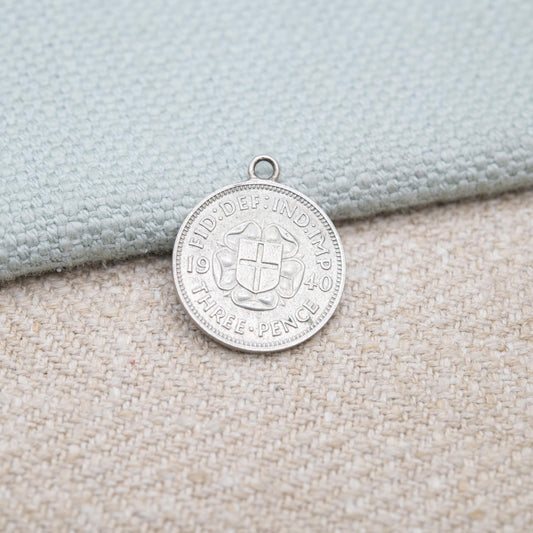 Vintage Silver George VI Threepence 1940 Coin Charm Pendant - Silver Coin Jewellery