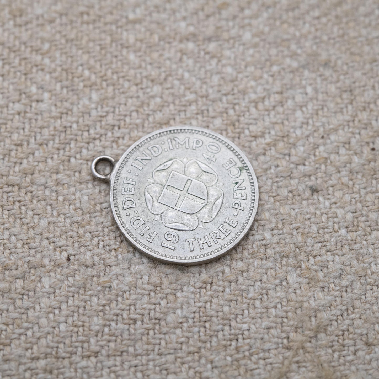 Vintage Silver George VI Threepence 1940 Coin Charm Pendant - Silver Coin Jewellery
